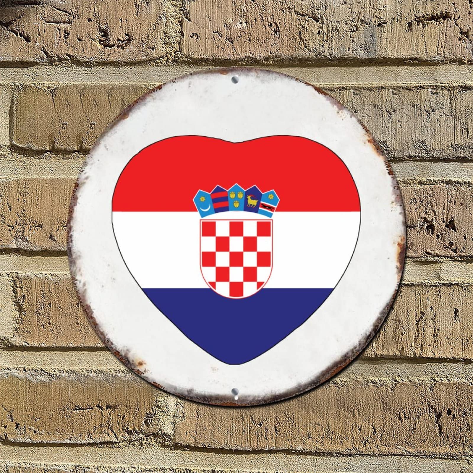 Yelolyio Croatia Vintage Metal Sign Poster Croatia Flag Metal Tin Sign National Country Souvenir Gift Wall Plaque for Living Room Kitchen Porch 9x9in Housewarming Gift