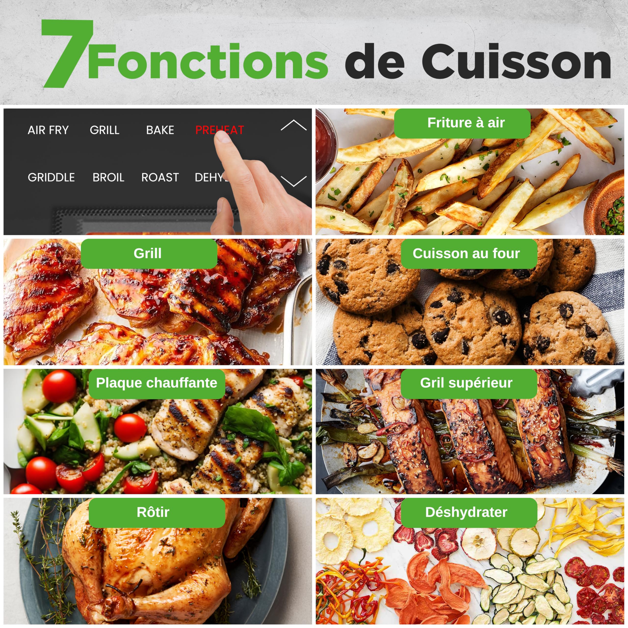 Nutrichef Gril Intérieur Sans Fumée – Friteuse à Air 6L avec Thermomètre Intelligent, 7 Fonctions de Cuisson, Contrôle Précis de la Température, Cuisson Saine et Polyvalente