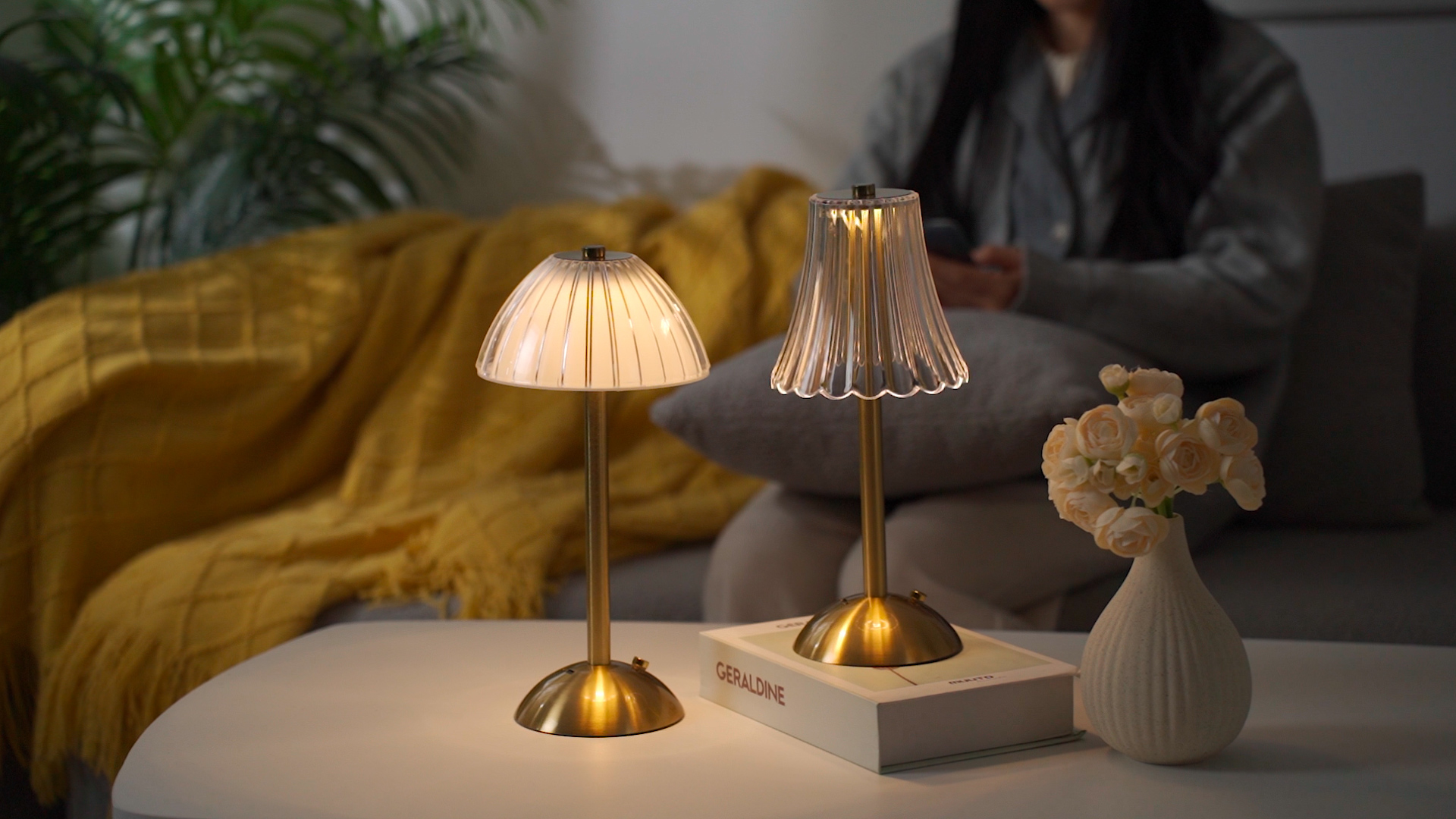 Image of Liliful 2 Pcs Cordless Table Lamp Rechargeable Touch LED Small Gold Portable Battery Operated USB-c Desk Lamp 3 Color Dimmable for Bedroom Living Room Dining (Silver,Diamond Style)