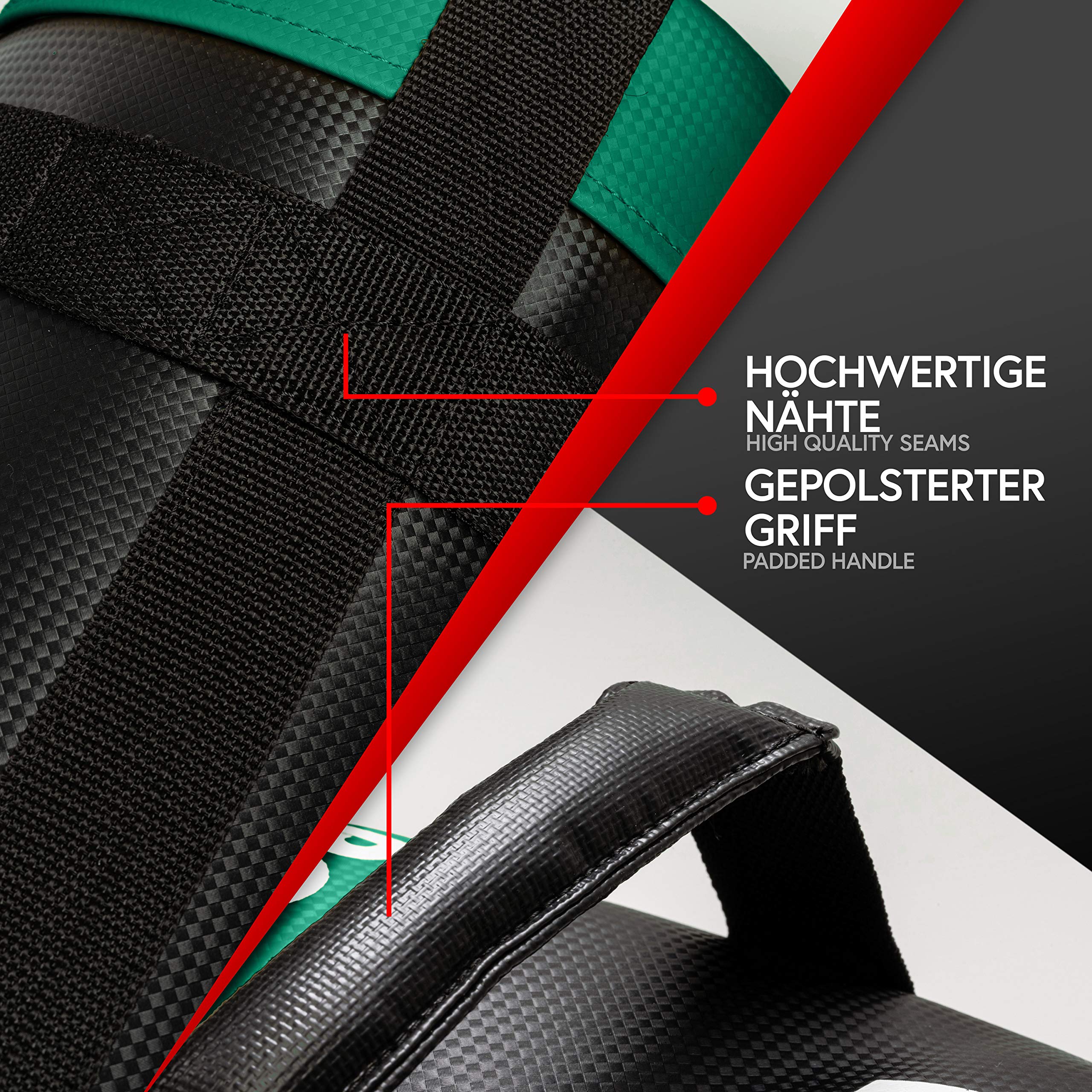 POWRX Power Bag aus Kunstleder - 5-30kg, Flexible Trainingsintensität - Kraft- und Ausdauertraining - Robust, drinnen/draußen geeignet - Inkl. Workout-Anleitung - Schwarz/Dunkelgrün