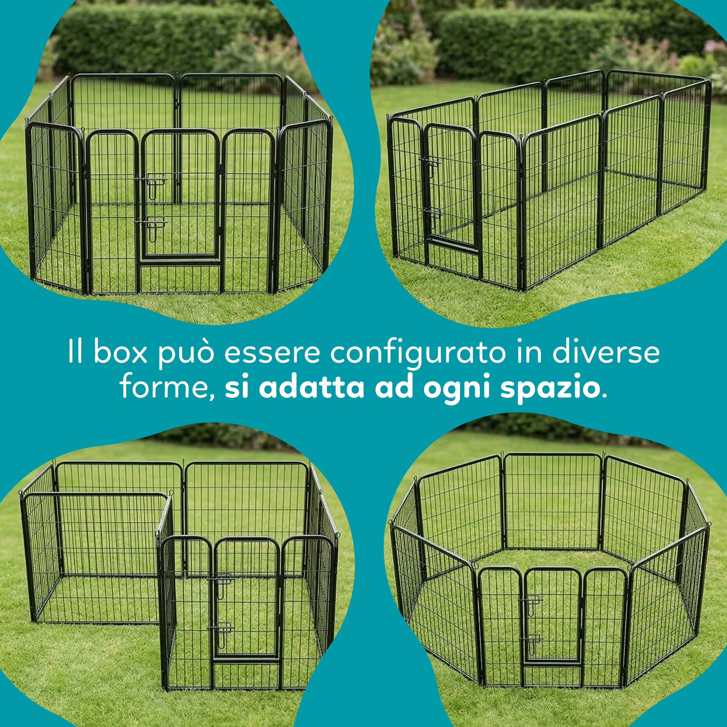 AQPET Recinto in ferro per Cani e Gatti Roditori 80x80 cm 8 Pezzi Per interno esterno da Giardino