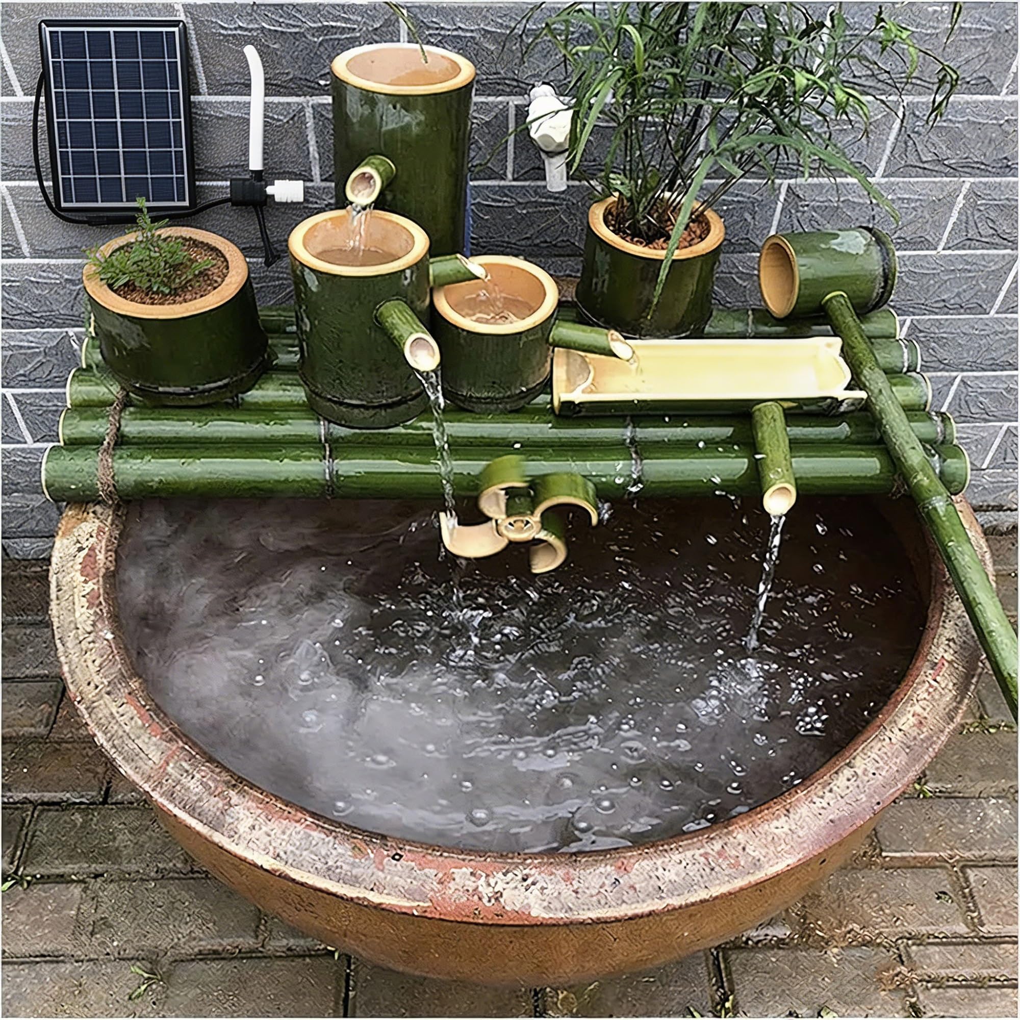 Solar Bamboo Pond And Garden Water Fountain, Indoor/Outdoor Bamboo Decorations,with Solar Pump, Zen Garden Decoration(50CM)