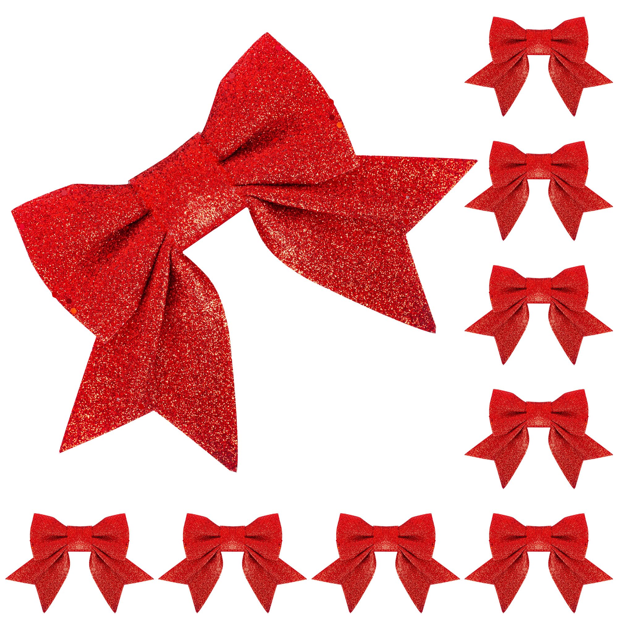 ZSYIULIA 8 Pack Glitter Red Christmas Bows Christmas Tree Bows 15cm Wide