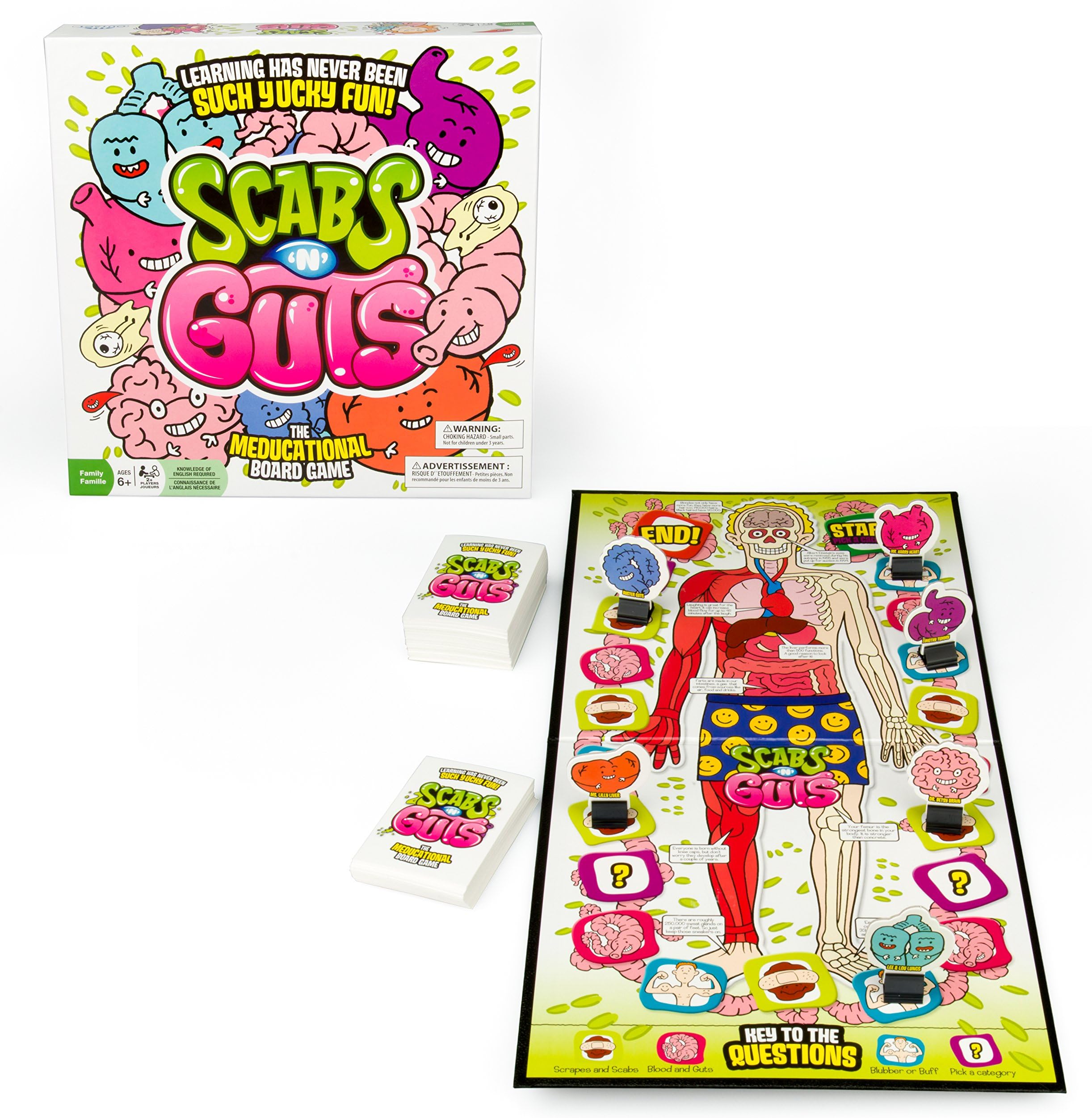 Scabs and Guts Education Science Game - The Human Body Fact Based Board Game - Learn Medical Facts About The Body (Over 30 Different Cards)