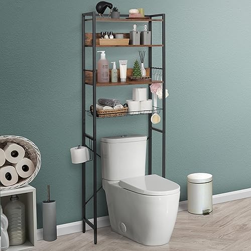 Miniatura 10 de CAPHAUS Almacenamiento sobre el inodoro, organizador de baño de 4 niveles, estante de inodoro independiente, estante de inodoro multifuncional que