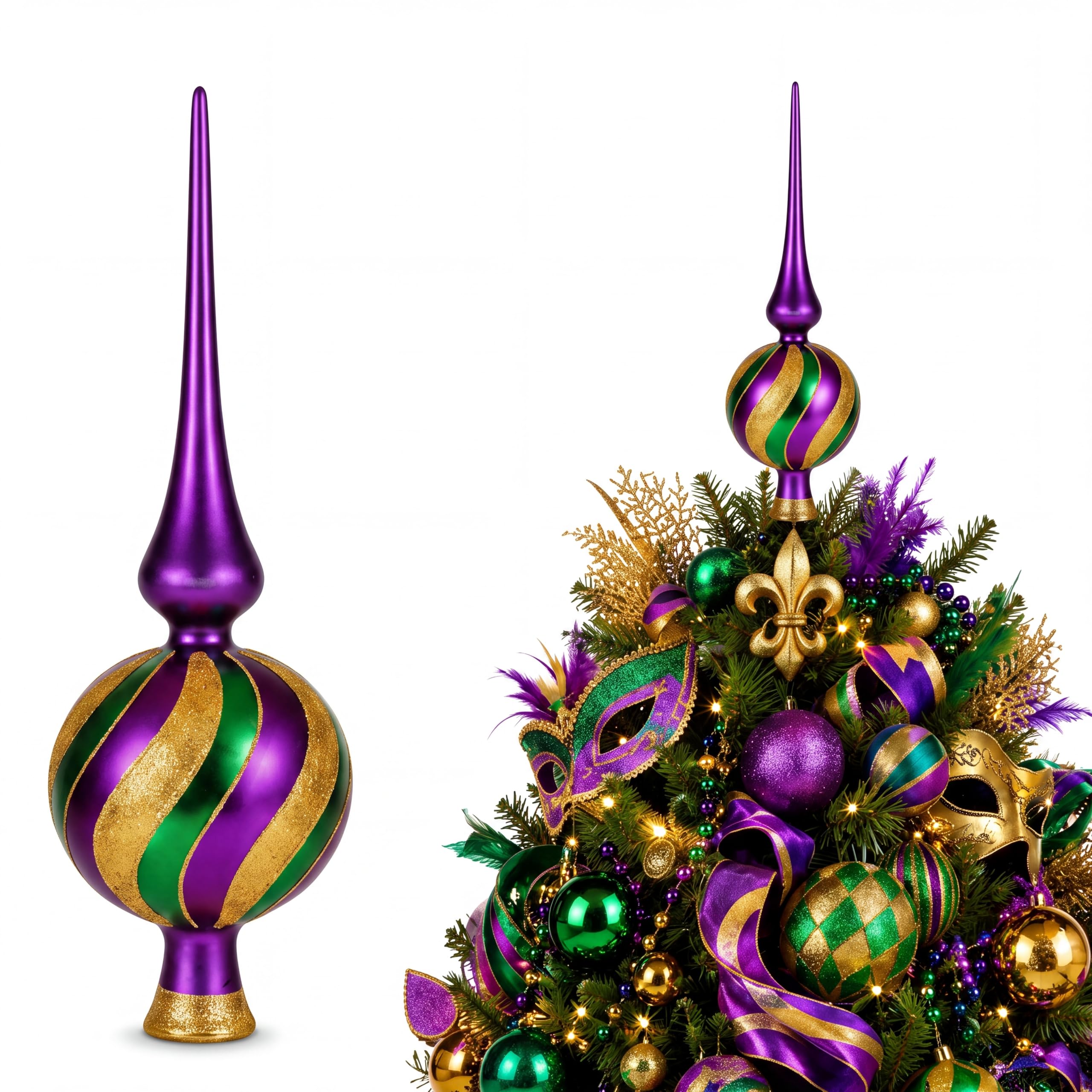 Gejoy Mercury Glass Christmas Tree Topper Finials Ornament Mardi Gras Decor