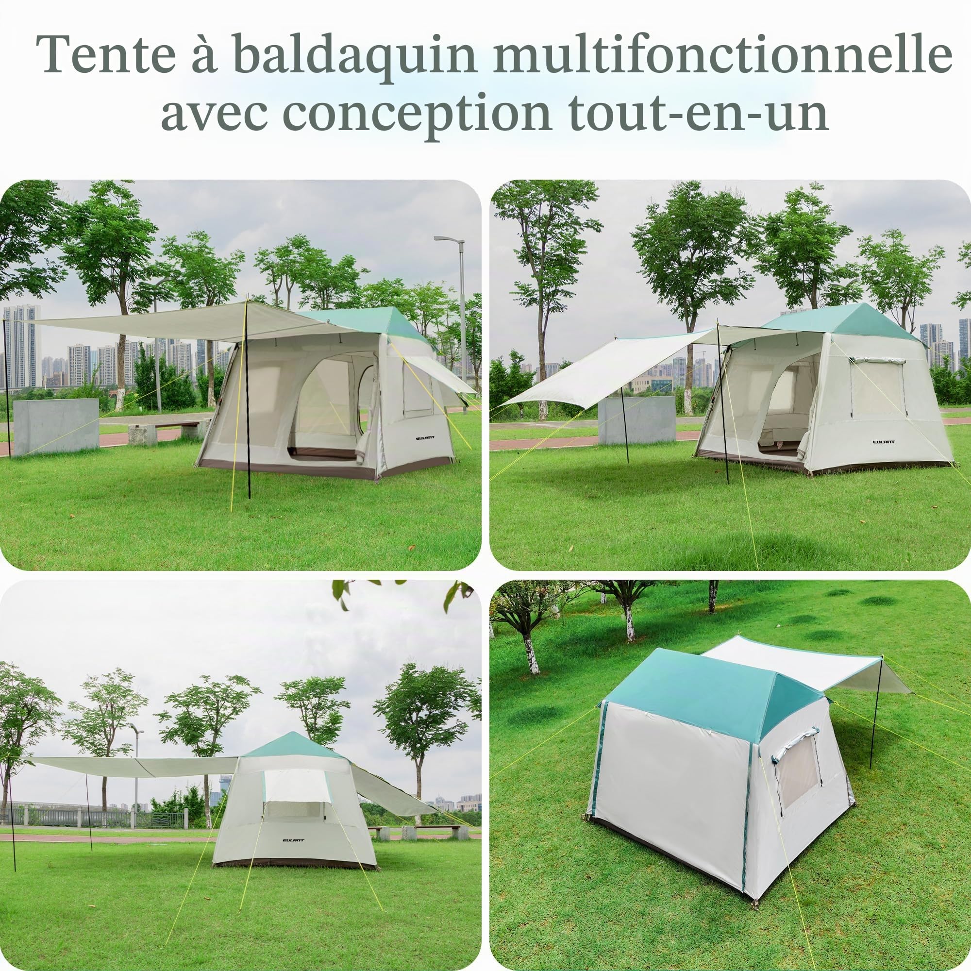 EULANT Tente Familiale pour 4 Personnes, Tente Quick-up Etanche, Grande Tente Blackout avec Porche pour Camping,Tente de 2 Etage