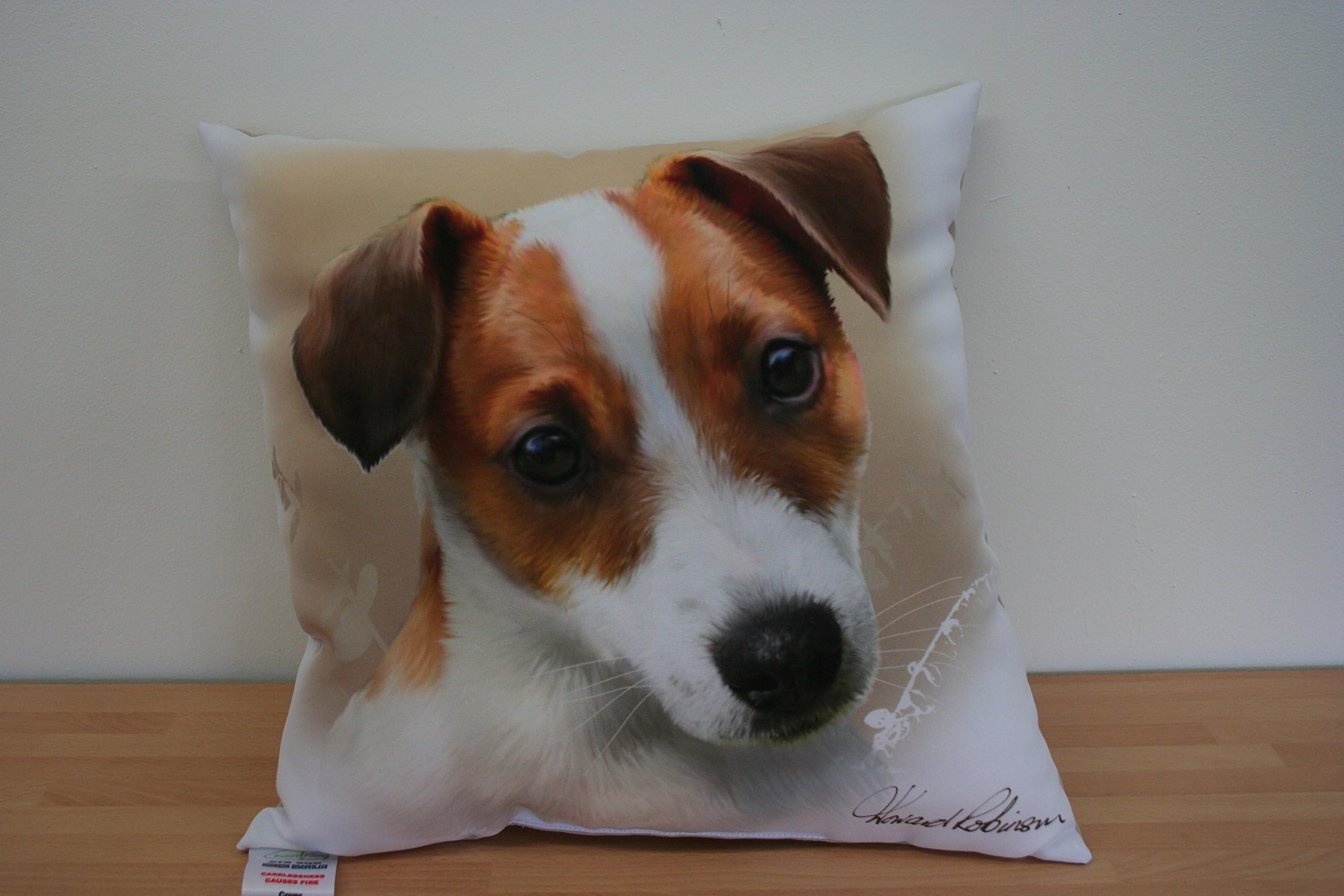 Jack Russell Dog Cushion featuring the work of celebrated artist Howard Robinson. Exclusively licensed by Howard Robinson.