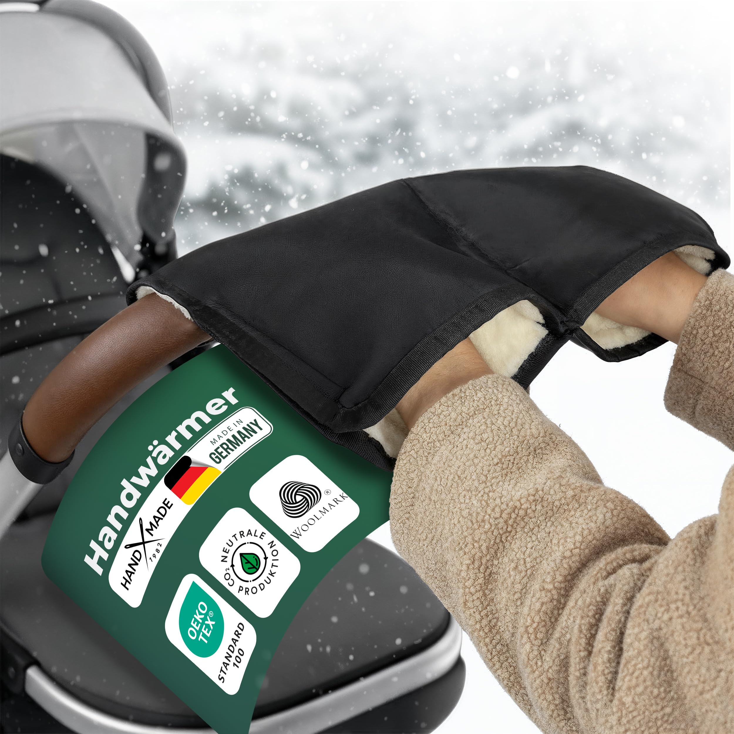 Novaliv Kinderwagen-Handwärmer Handmuff – wasserabweisendes Polyamid außen, innen Schurwolle – warmer Handwärmer ohne Strom gegen kalte Hände für Eltern, Buggy und Kinderwagen im Winter