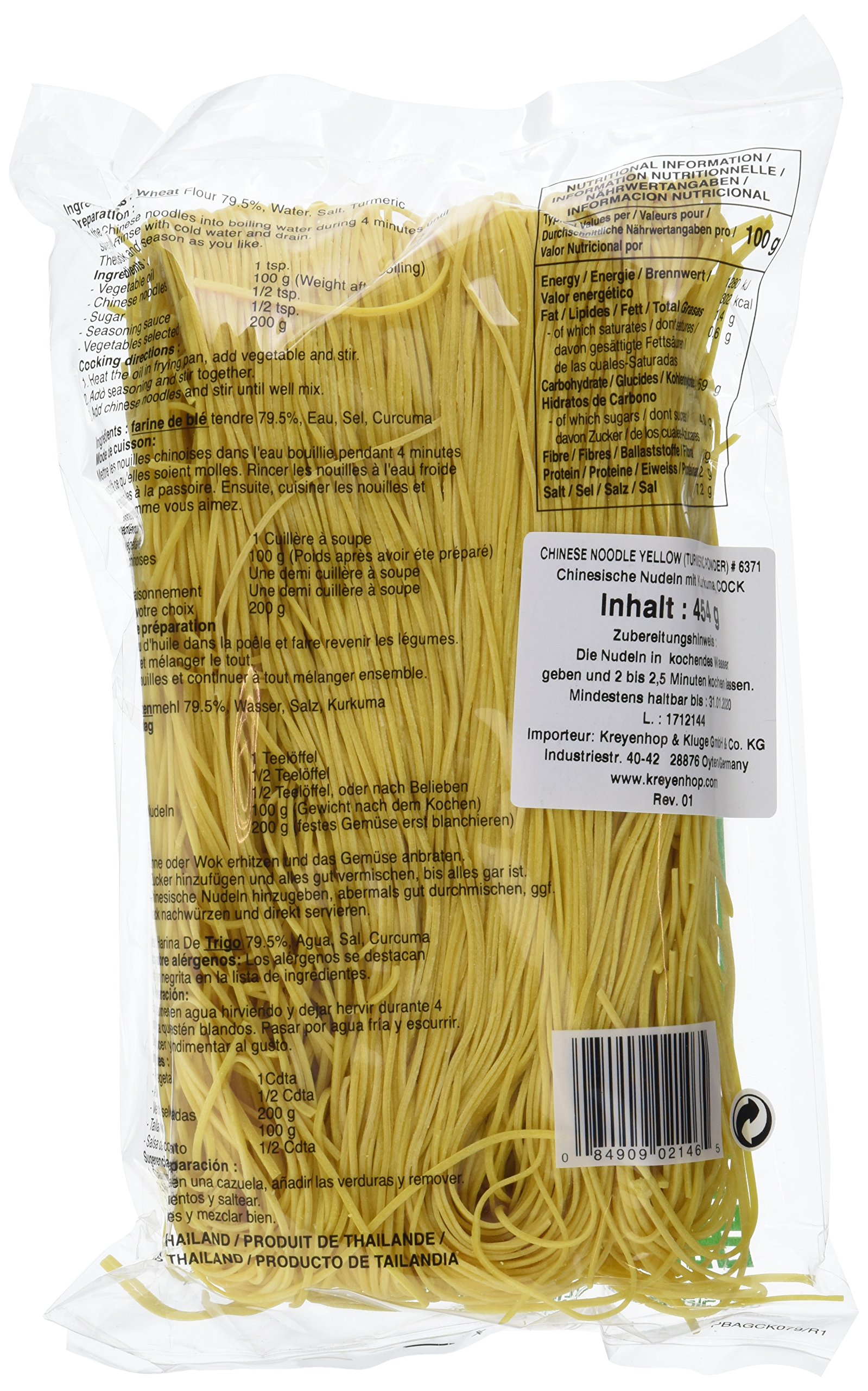 Cock Tallarines Chinos, Amarillo con Cúrcuma - Paquete de 24 x 454 gr - Total: 10896 gr