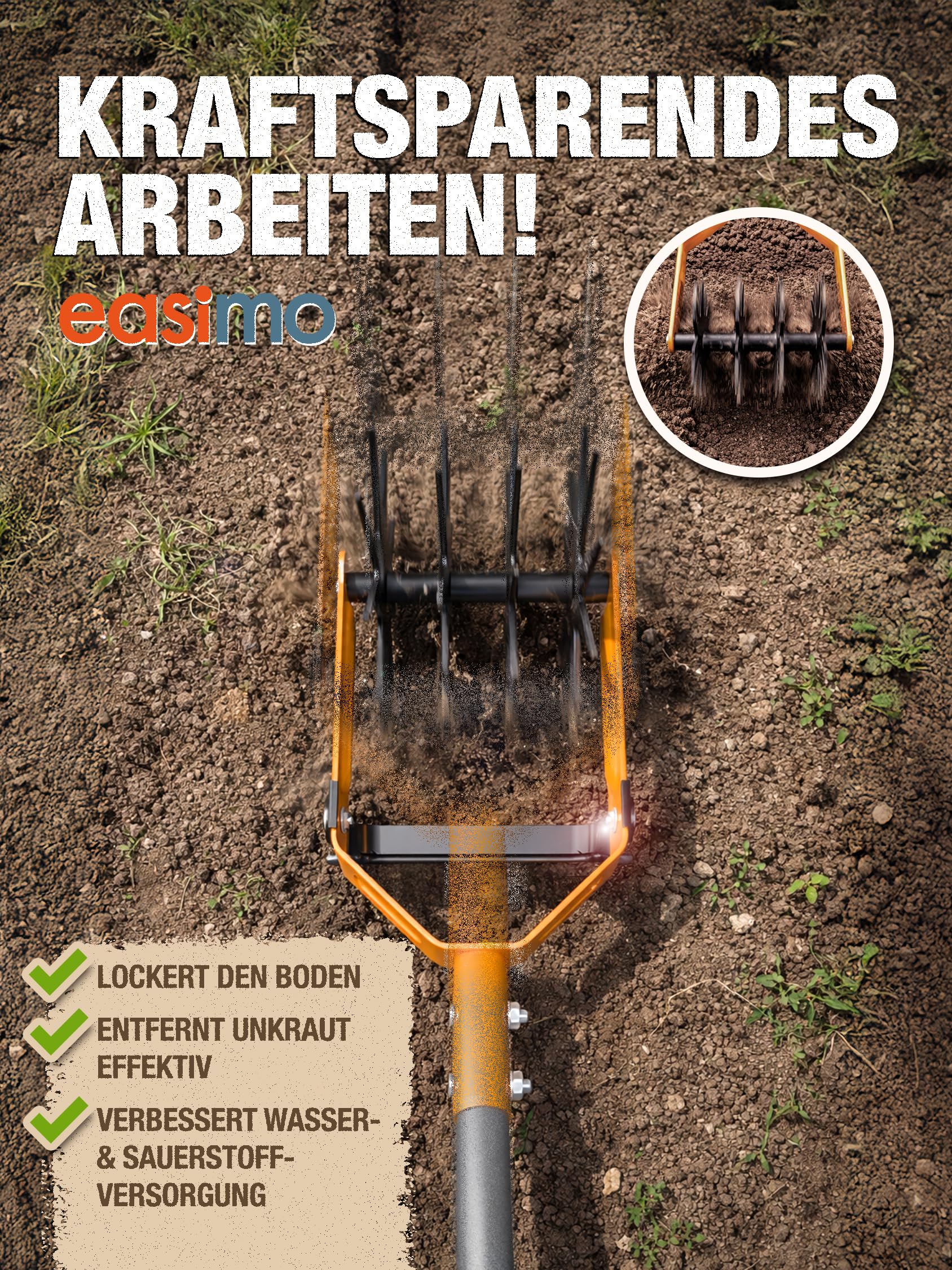 Rotationsgrubber Garten | Manueller Kultivator mit Sternrädern & Unkrautmesser | Verstellbarer Edelstahl Gartenfräse zur Bodenlockerung