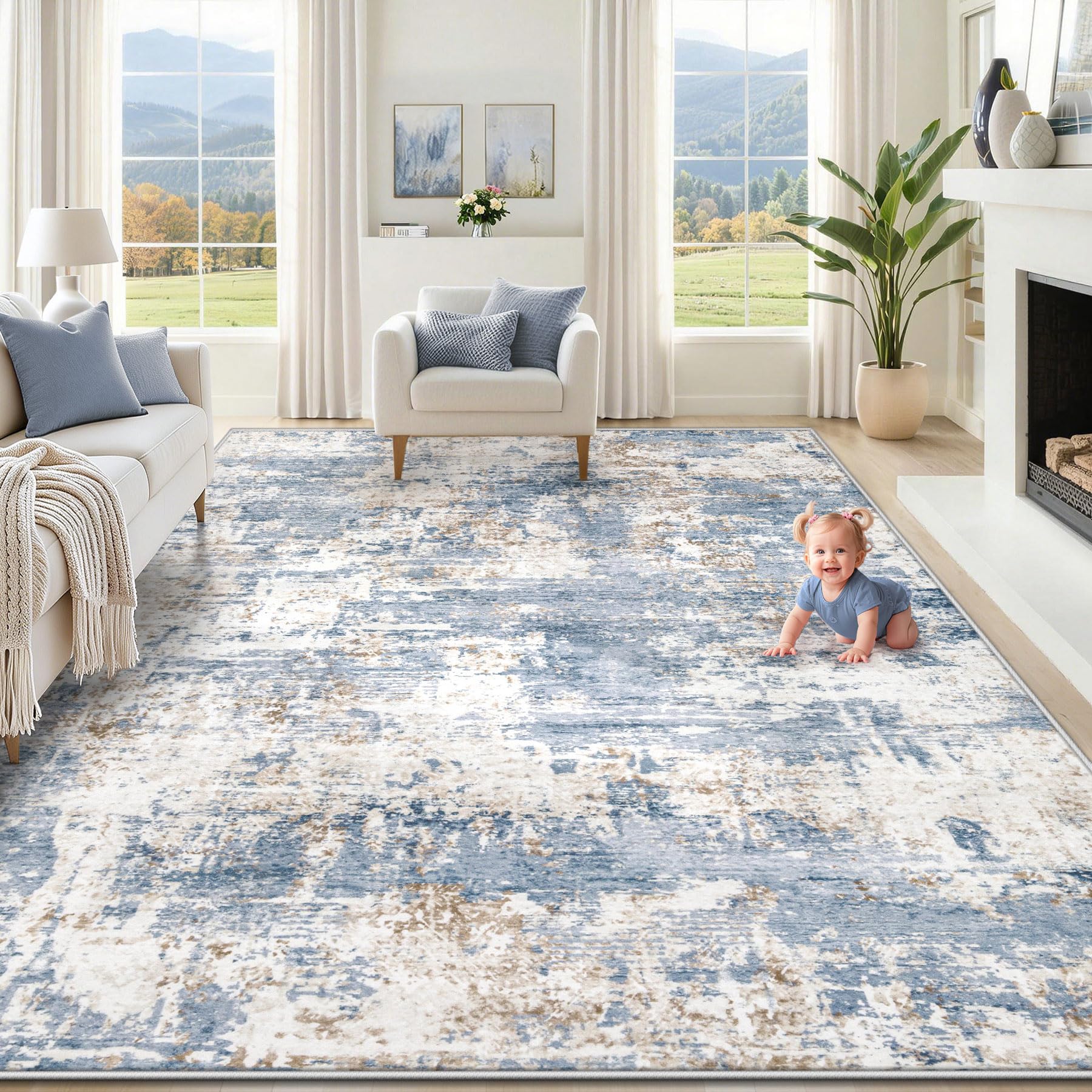 XLUEZ 8x10 Blue Abstract Rug