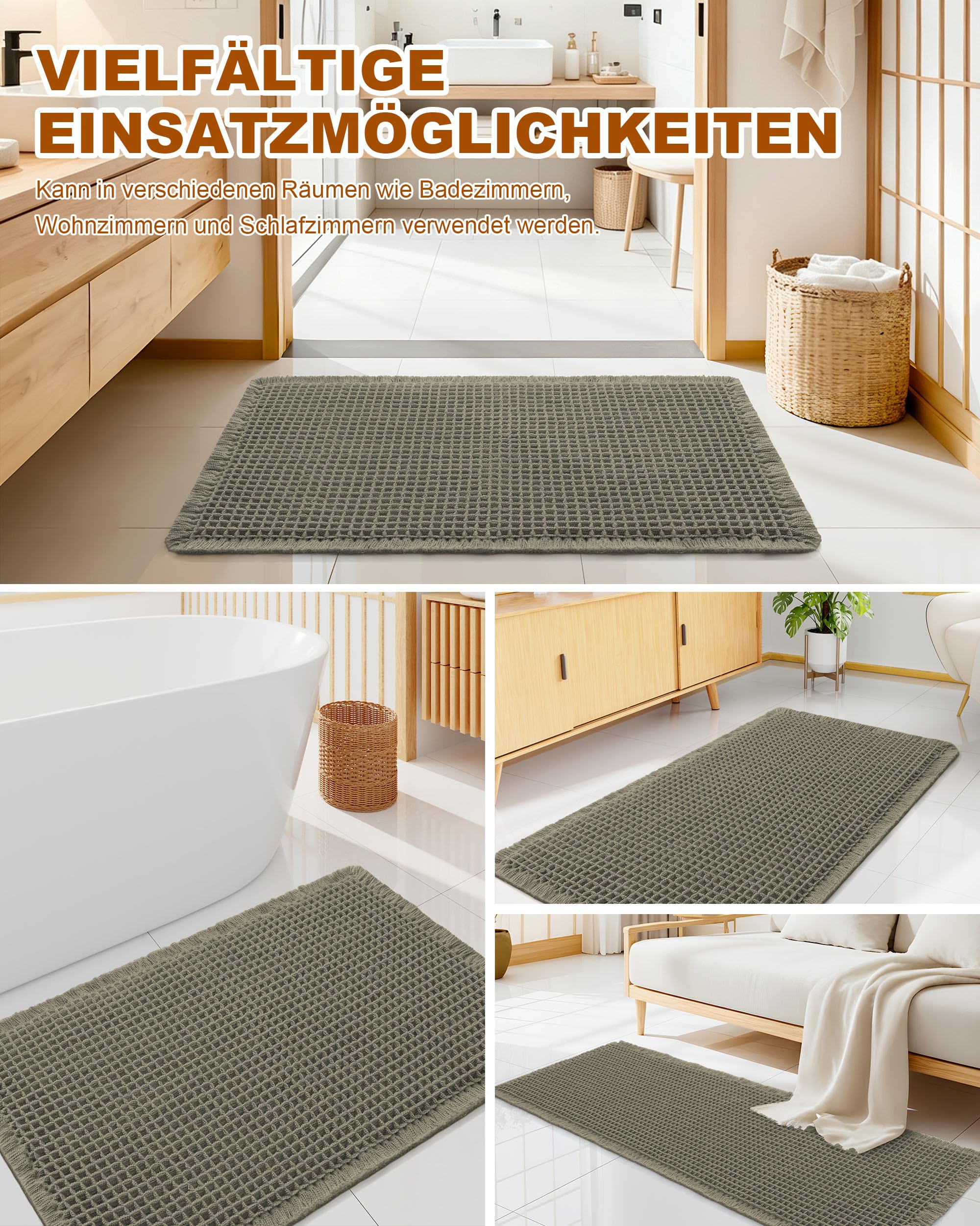 Homaxy Waffel Badematte rutschfest Badezimmerteppich, Grün 60x150cm