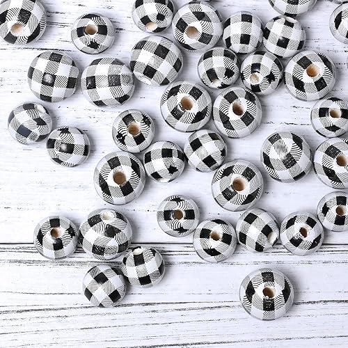 Miniatura 197 de Cuentas de madera redondas blancas de 0.394 in, 300 cuentas sueltas pintadas con espaciadores suaves para manualidades, collares y pulseras