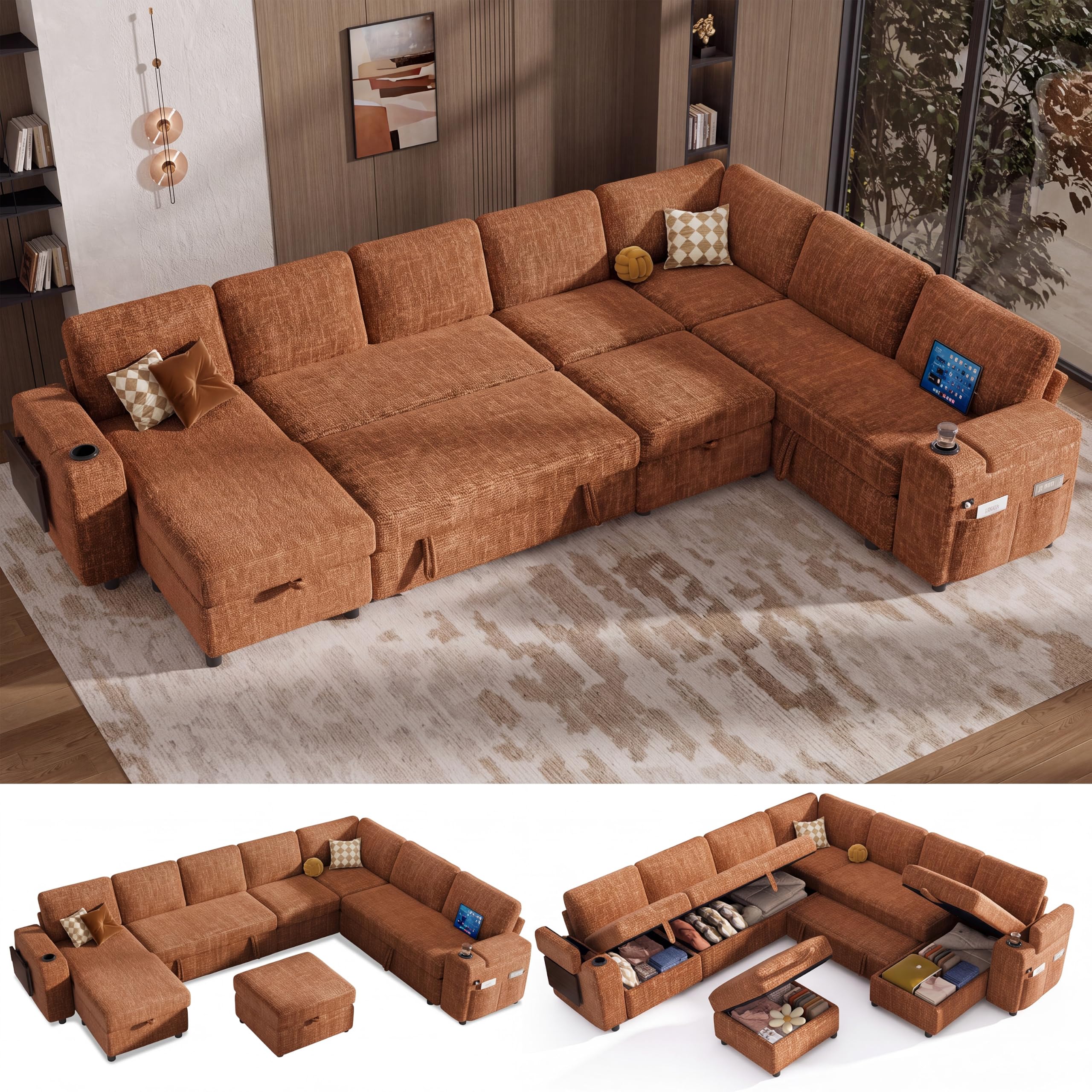 Vipbear 130 inch Modular Sectional Sleeper Sofa