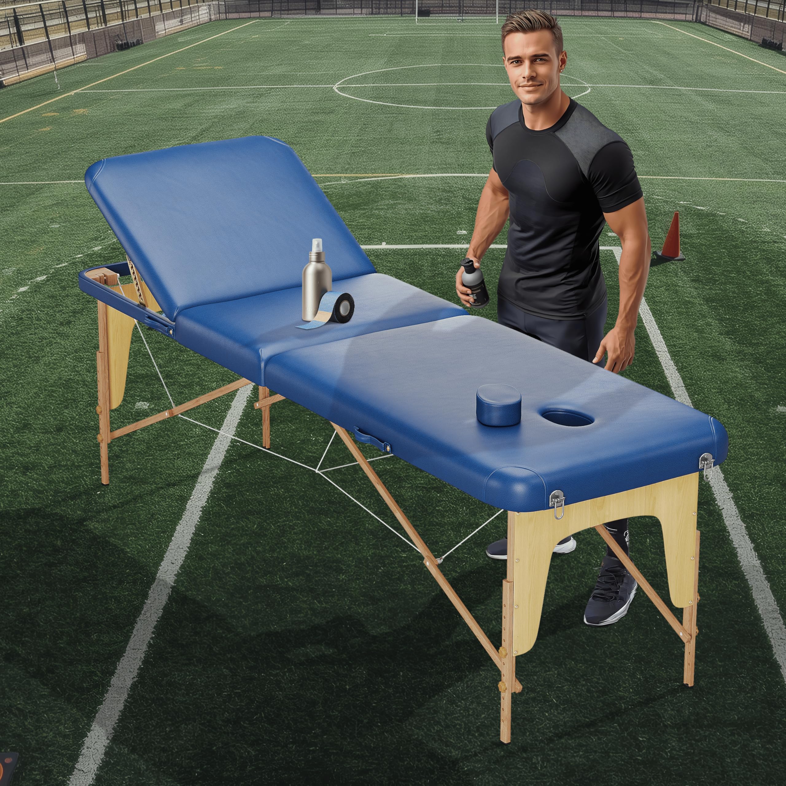 Beltom® Mobile Massageliege Massagetisch 3 zonen Basic 185 x 60 cm. - Licht 14,3 kg. - massagebed massageleuning Massagebank klappbar Kosmetikliege - Blau