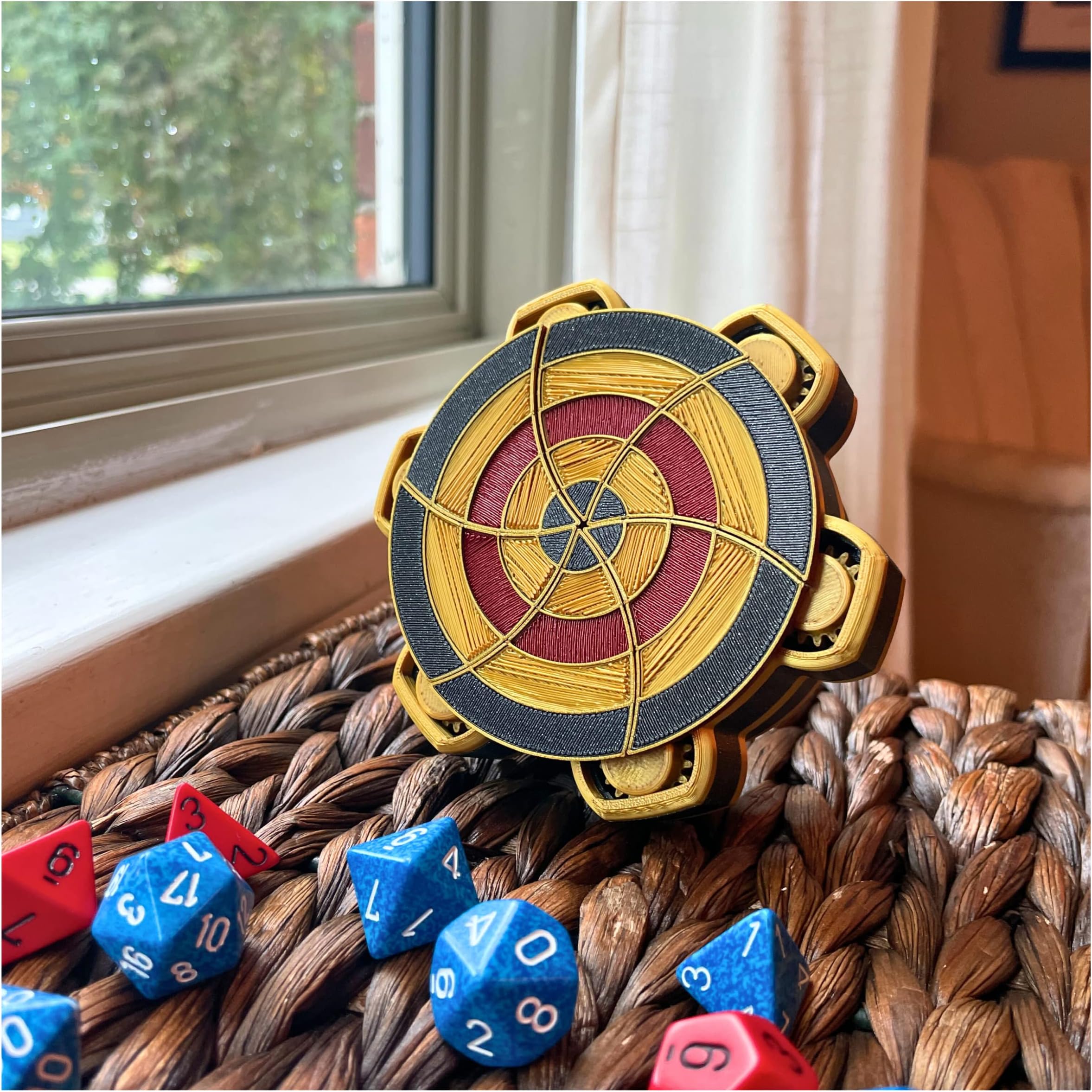 Mike Shapiro Designs Alchemy Vault - Patent-Pending 3D-Printed Mechanical Dice Box | Office Desk Toy | Keepsake Box | Dozens of Color Combinations | Made in America (Medallion - Red)