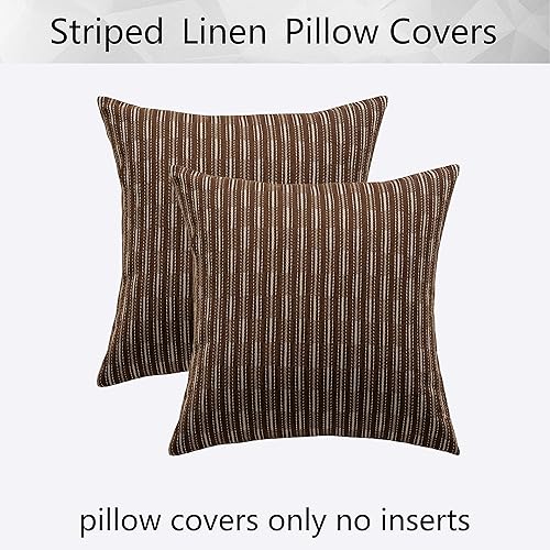 Miniatura 8 de Kevin Textile - Juego de 2 fundas de almohada decorativas de granja, estilo bohemio, con textura de arpillera, de lino, a rayas, color marrón, 12 x