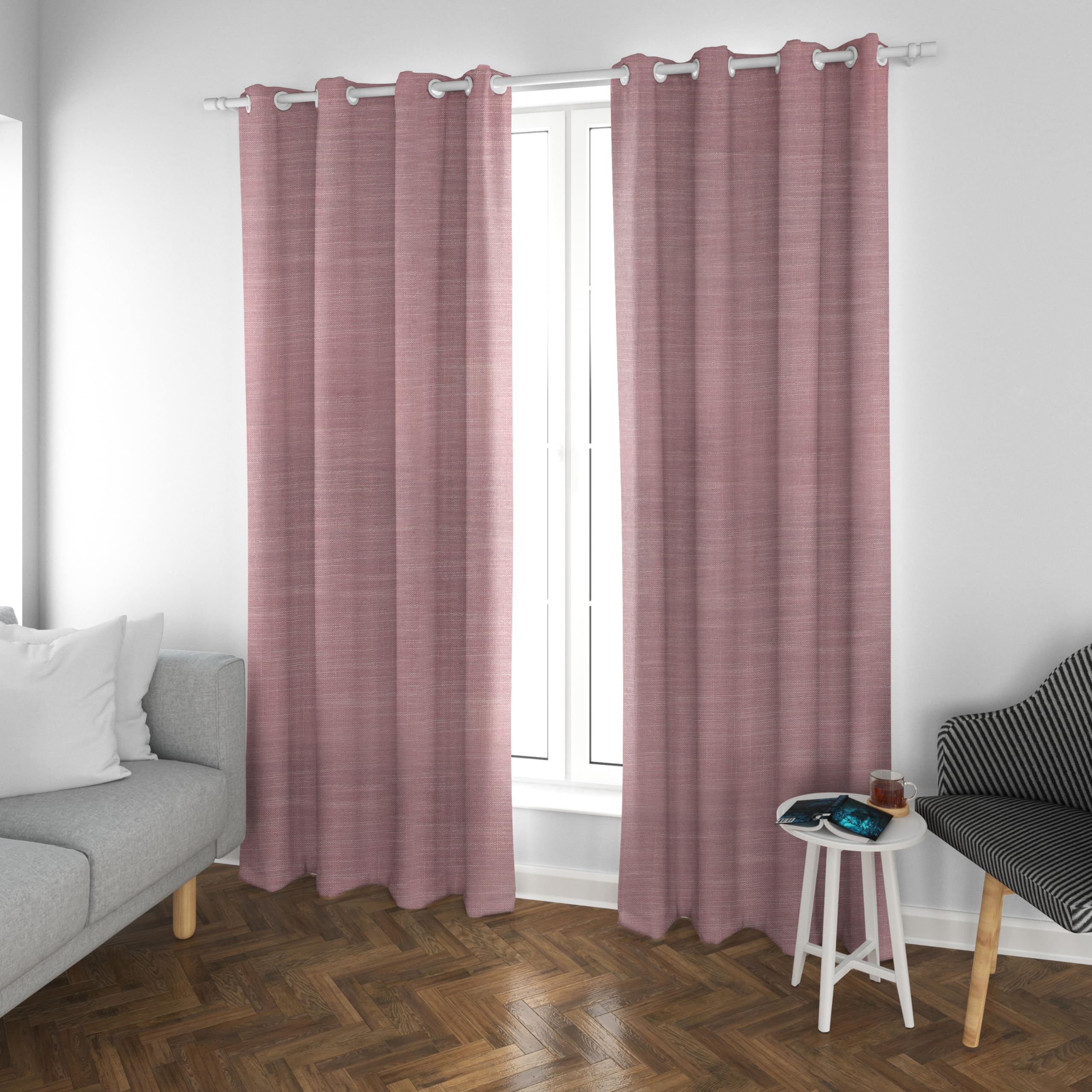 MERCURY TEXTIL- Cortinas de Salón Translúcidas, Modernas y Elegantes 140x260cm de Efecto Lino para Dormitorio, Comedor, Cocina 2 Piezas con Ojales Plateados (Rosa)