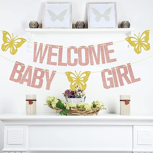 Miniatura 7 de Cartel de bienvenida para niña, decoración de fiesta de baby shower con temática de mariposa, letrero de "It's a Girl", suministros para fiesta de