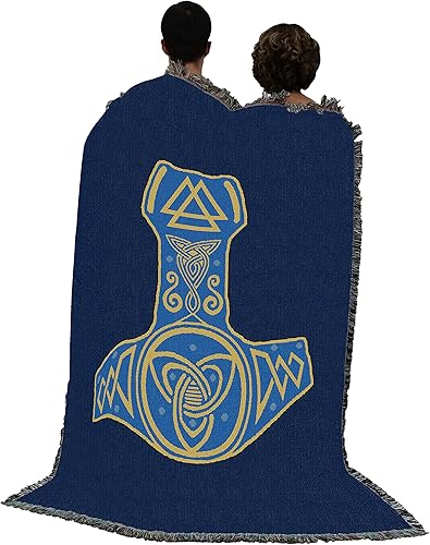 Miniatura 3 de Pure Country Weavers Mjolnir - Manta de martillo de Thor, mitología nórdica, fantasía, símbolos antiguos, para regalo, manta tejida de algodón,