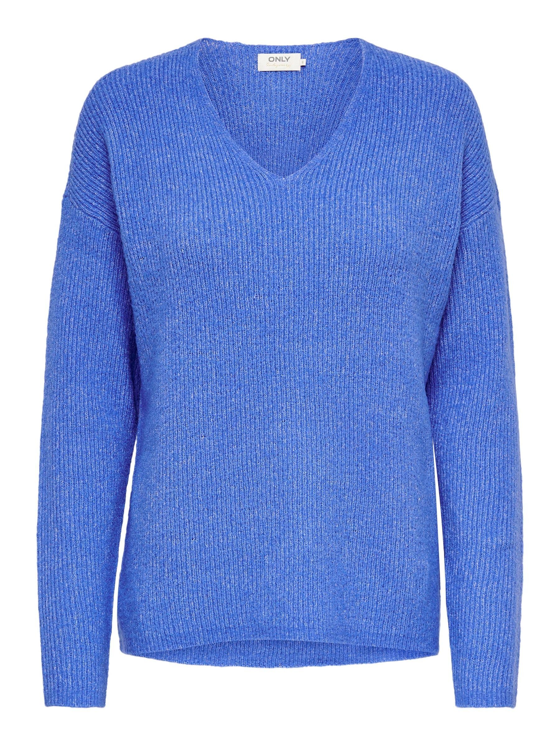 ONLY Damen ONLCAMILLA V-Neck L/S Strickpullover KNT 15204588, Ultramarine/Detail:Melange,XS