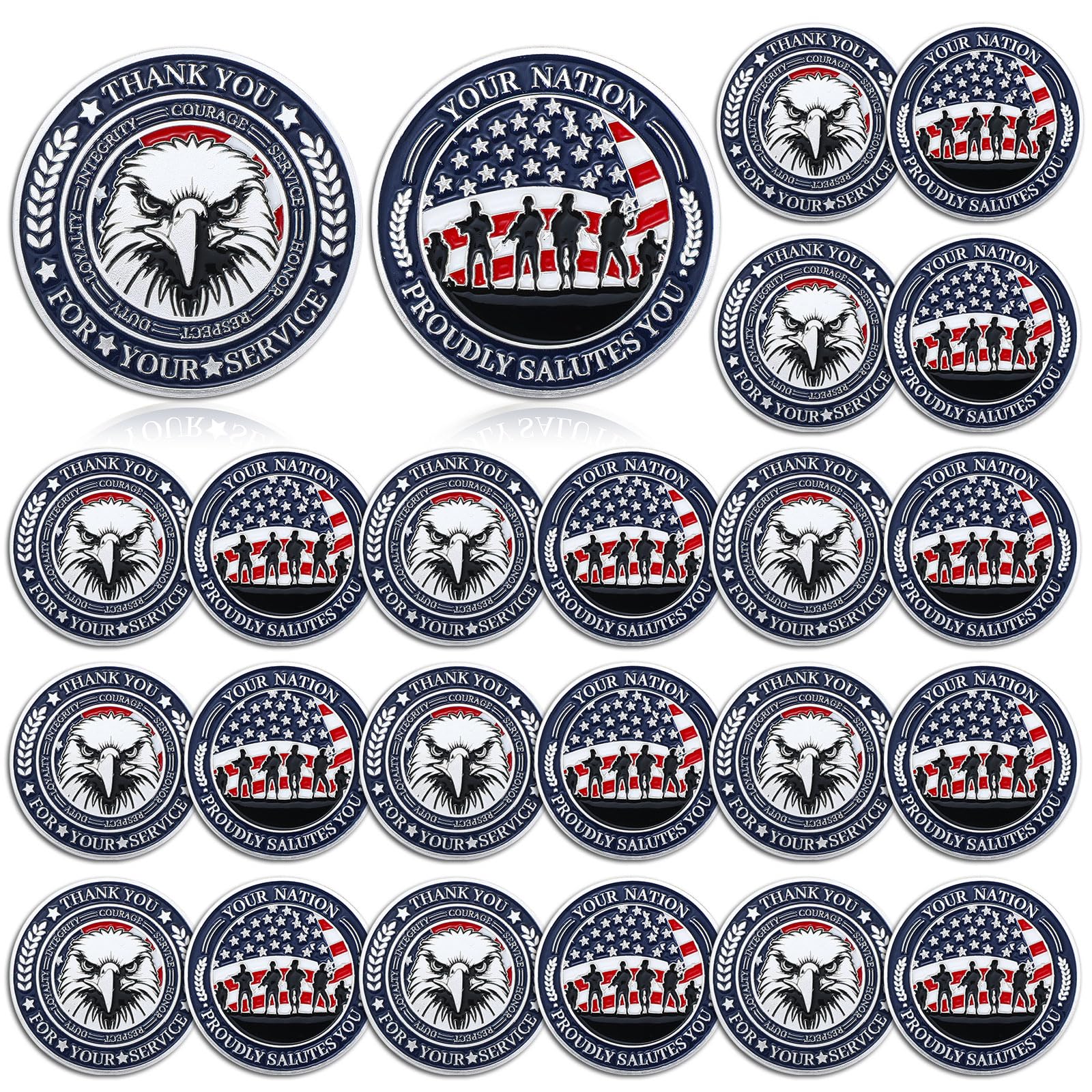 Huquary 20 Pcs Military Challenge Coins Veteran Thank You for Your Service Coins Veterans Day Gifts Military Challenge Gifts Bulk for Men Women
