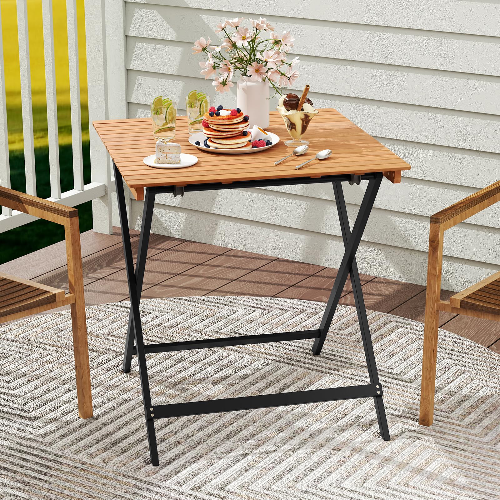 COSTWAY Gartentisch Klappbar Holz, Holztisch Wetterfest, Klapptisch aus Akazienholz, Balkontisch, quadratischer Esstisch für Garten, Balkon, Terrasse, 70 x 70 x 73 cm