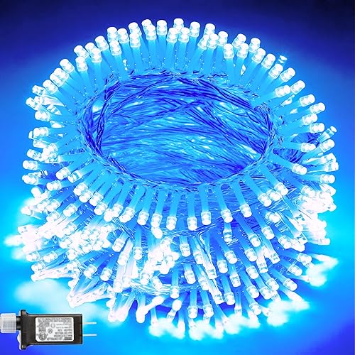 Miniatura 11 de JOYIN 200 luces LED de Navidad blancas frías, 8 modos de luces de árbol de Navidad enchufables, luces parpadeantes de hadas conectables de 66 pies