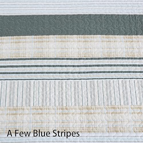 Vista 47 de Homzard - Juego de edredón de algodón a rayas, color gris, tamaño Queen, colcha reversible geométrica con 2 fundas de almohada, ropa de cama ligera