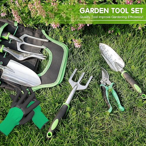 Miniatura 6 de Juego de herramientas de jardín de 8 piezas, juego de herramientas de jardinería con bolsa de almacenamiento y guantes, herramientas de mano de
