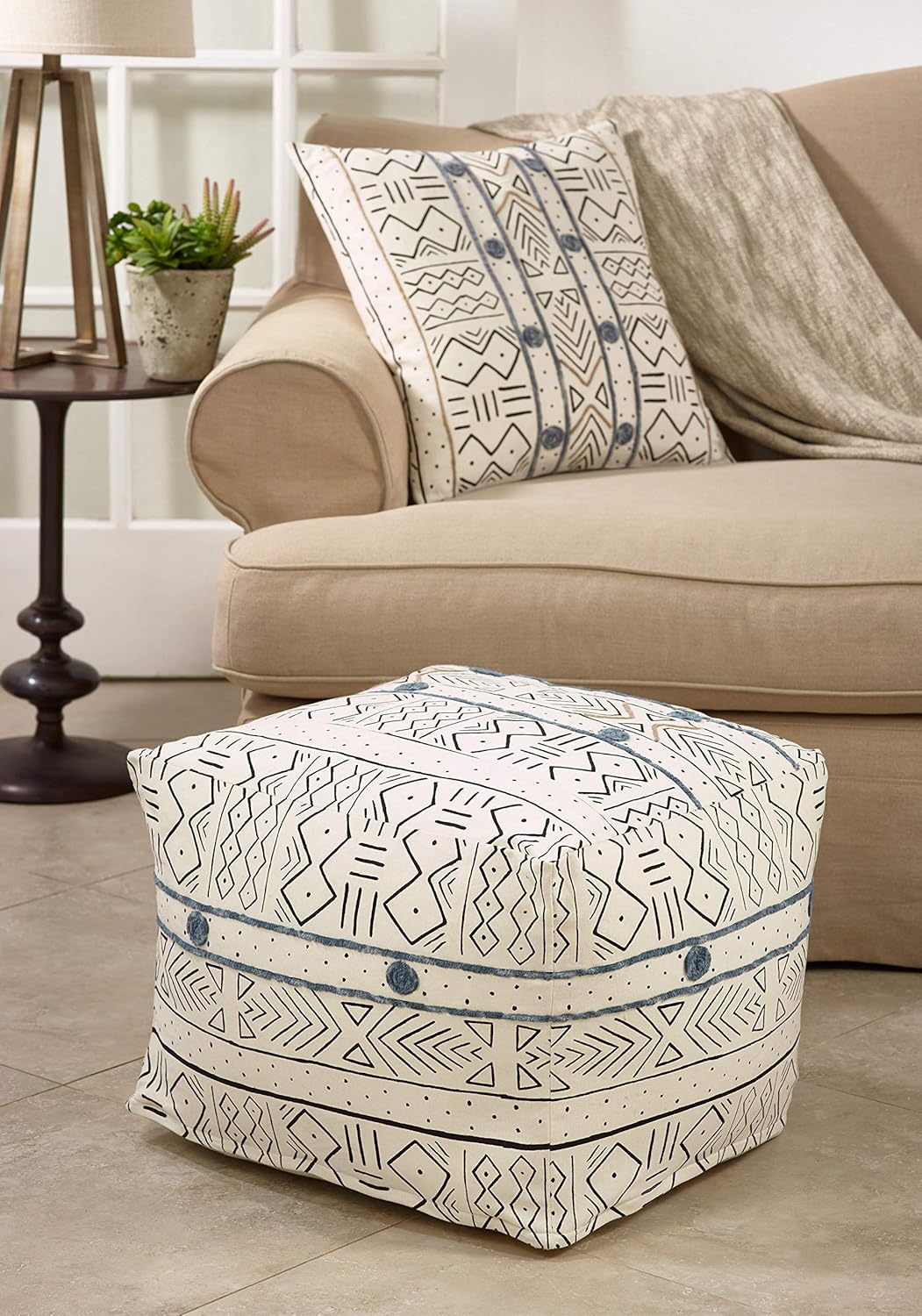 SARO LIFESTYLE Light Mudcloth Pouf