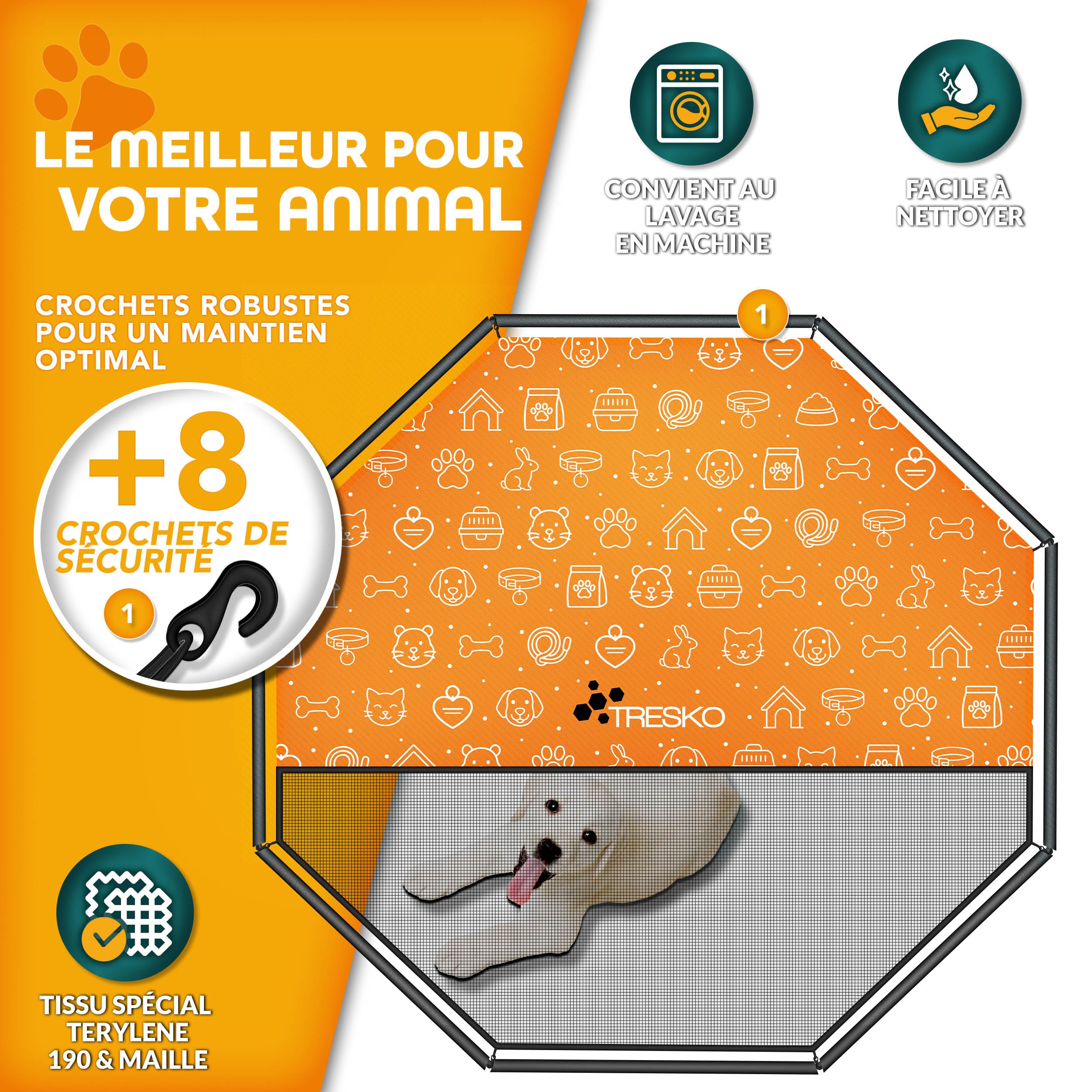 TRESKO Parc d'extérieur pour Chiens et animalerie | Enclos en métal pour Chien | Cage pour Chiens Chiots Animaux de Compagnie | Circonférence = 640 cm (Noir, Hauteur 60 cm)
