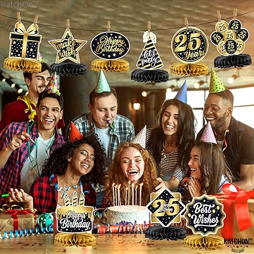 Miniatura 5 de Centros de mesa grandes de panal de abeja para cumpleaños de 25 años, 40 pulgadas, globos dorados del número 25, decoraciones de mesa de cumpleaños