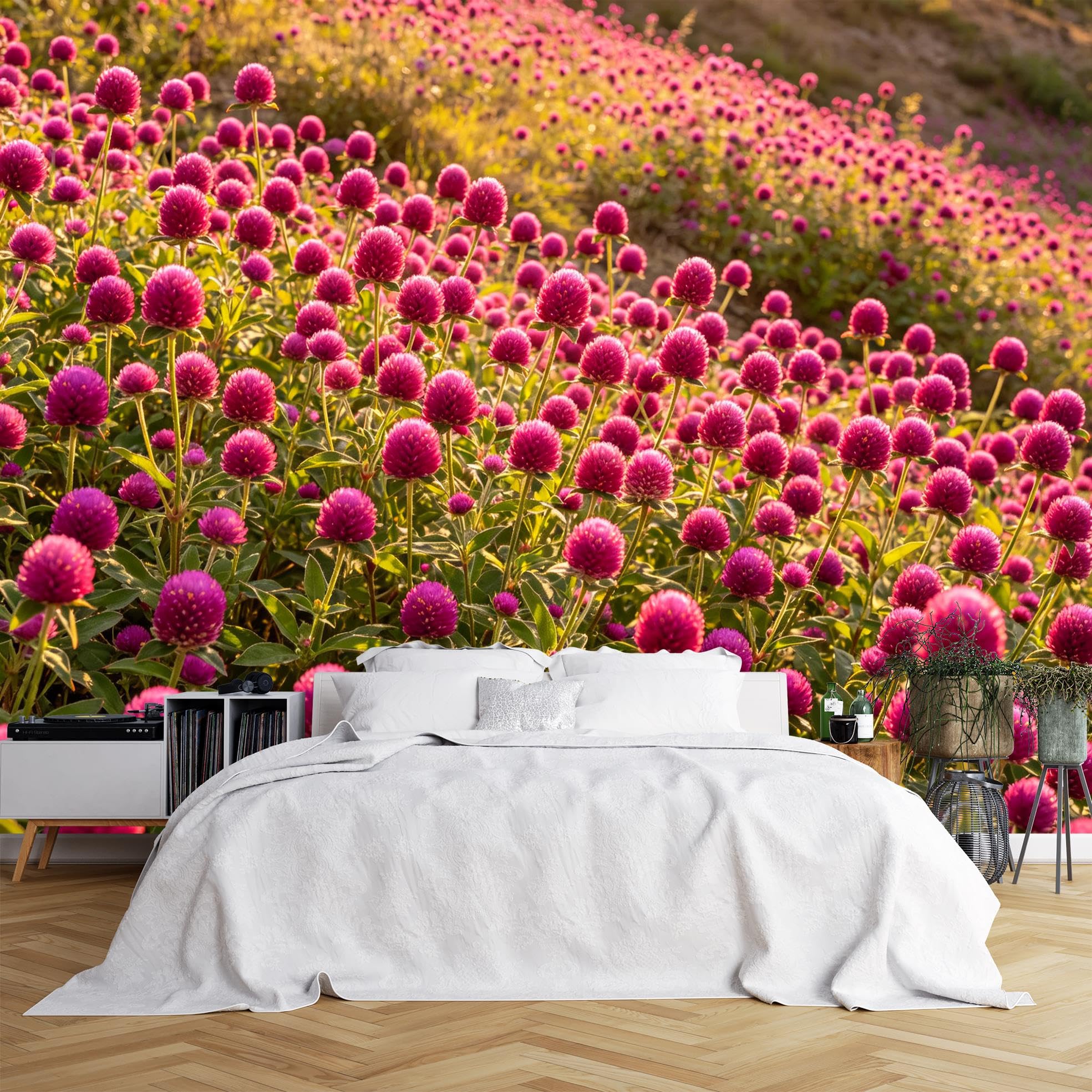 Murales da Parete Panoramica Autoadesiva 3D per Camera da Letto, Carta da Parati Rosa e Floreale Selvagge Adesiva Impermeabile Rimovente in Vinile per Pareti Arredamento Casa 360×240Cm (14