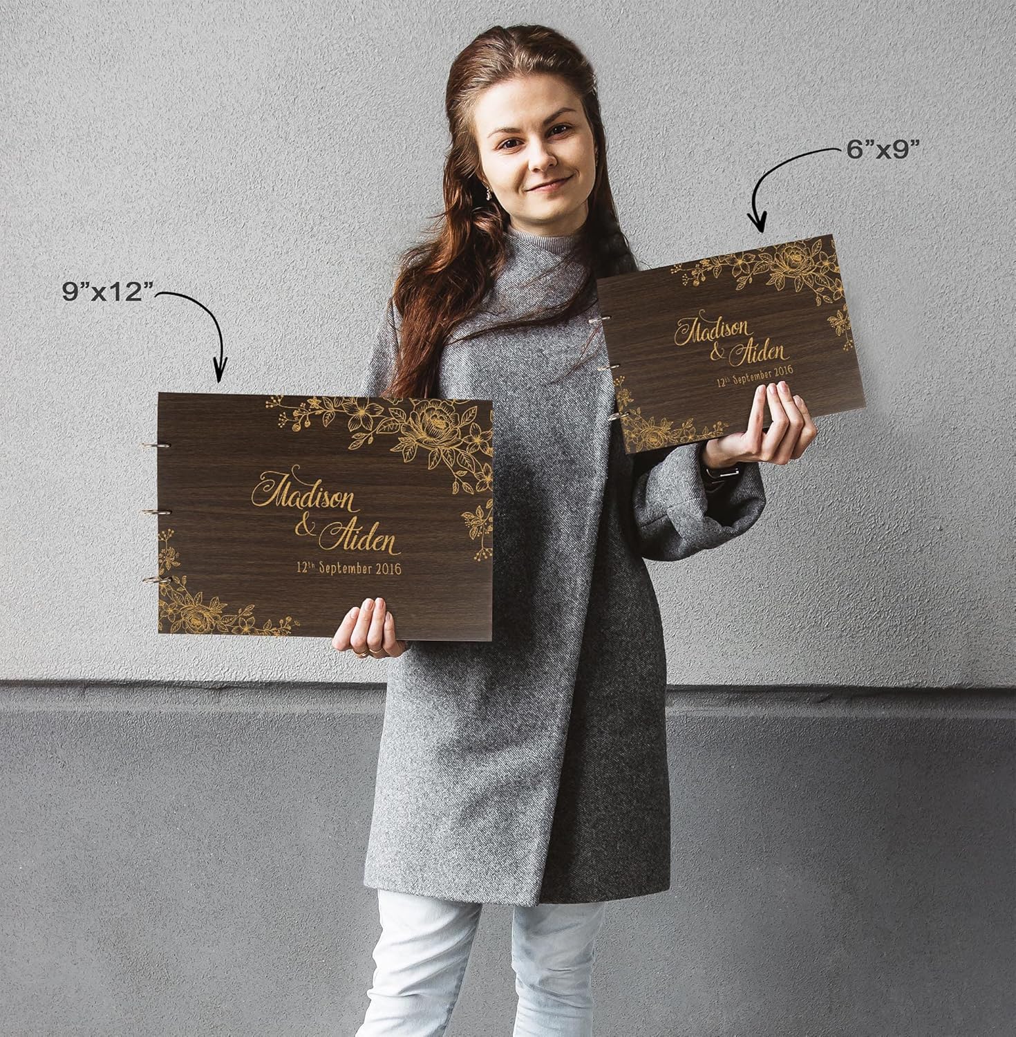 Darling Souvenir Personalized Engraved Laser Cut Wedding Guest Book Wooden Cover Sign-in Book Registry Guestbook Scrapbook-4Y