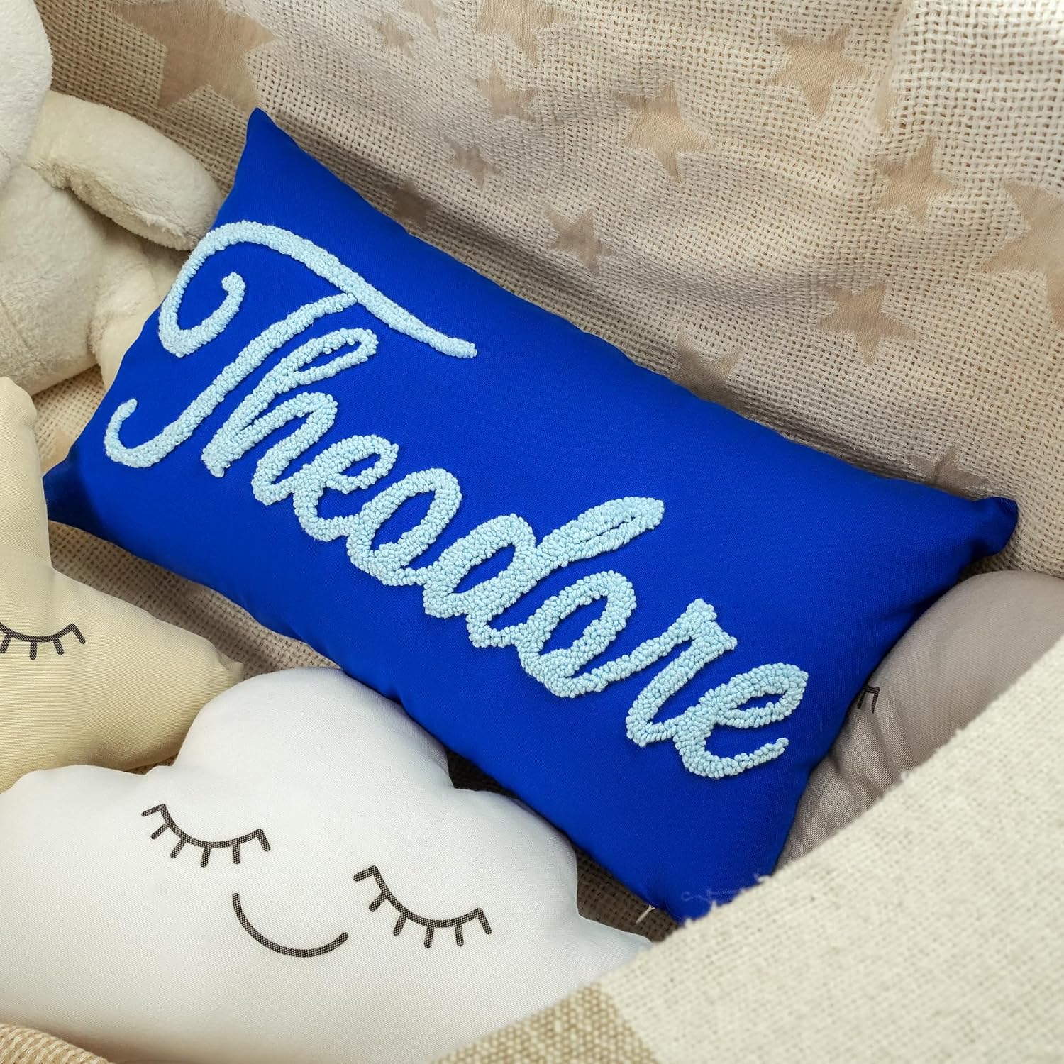 Custom Embroidered Name Pillow, Monogrammed Punch Needle Baby Pillow Cover, First Birthday Gift, Baby Boy Gift, Baby Bedroom Decor Gifts