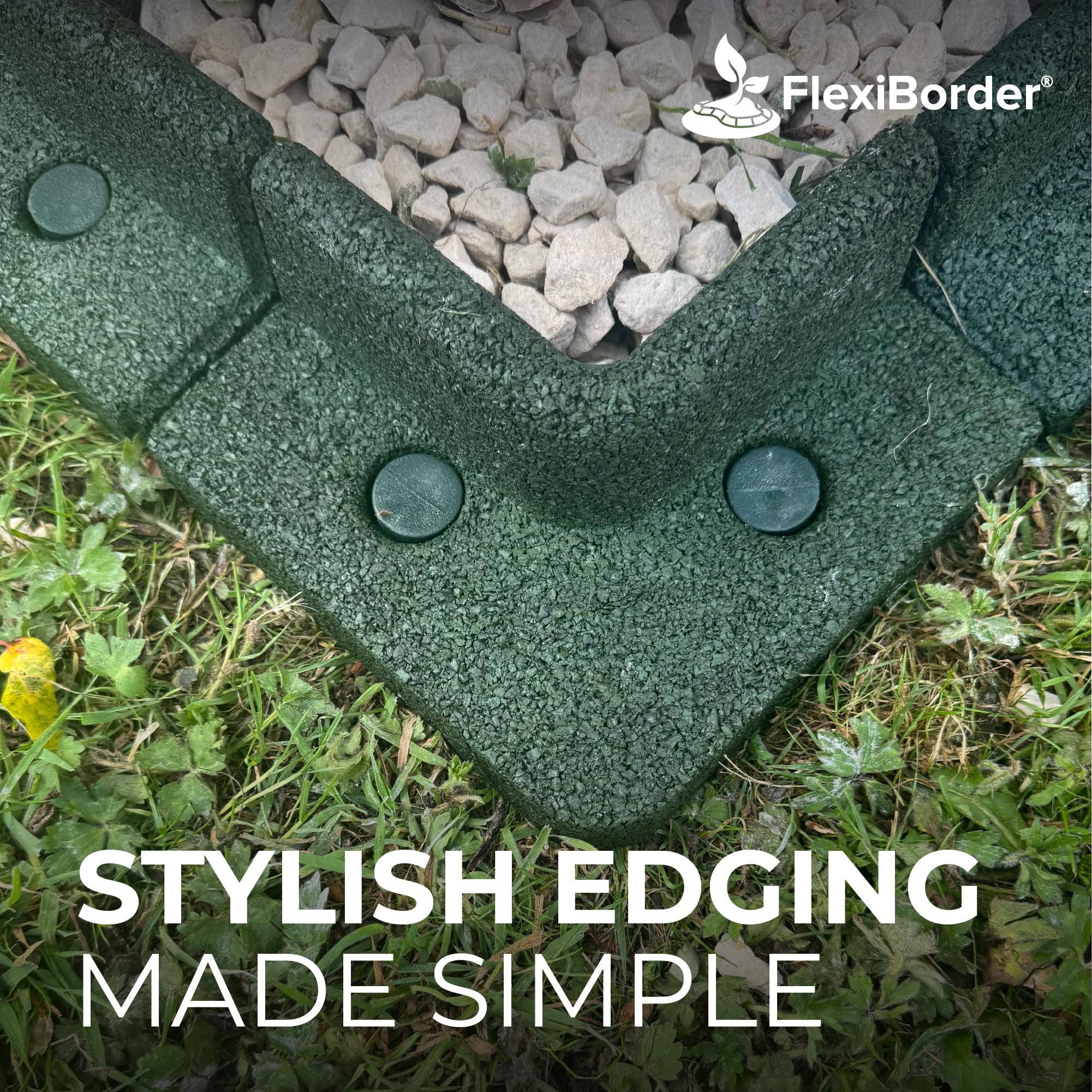 FlexiBorder 2 x 90 Degree Outside Corner Green, Rubber Lawn Edging Border, Garden Edging Border for Grass Lawns - Image 2