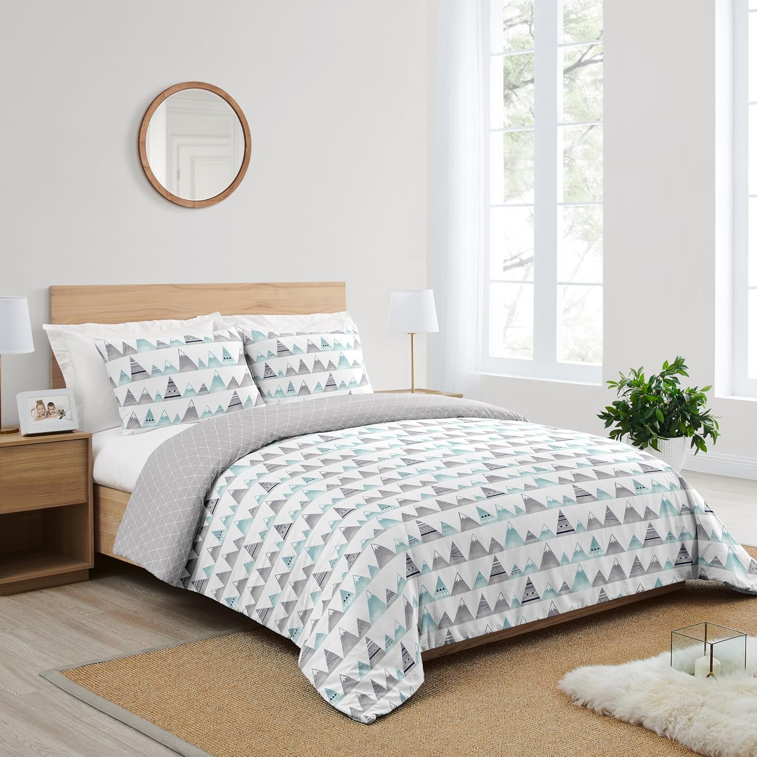 Sweet Jojo Designs Navy Blue, Aqua and Grey Aztec Mountains Boy or Girl Full/Queen Kid Childrens Teen Bedding Comforter Set 3 Pieces