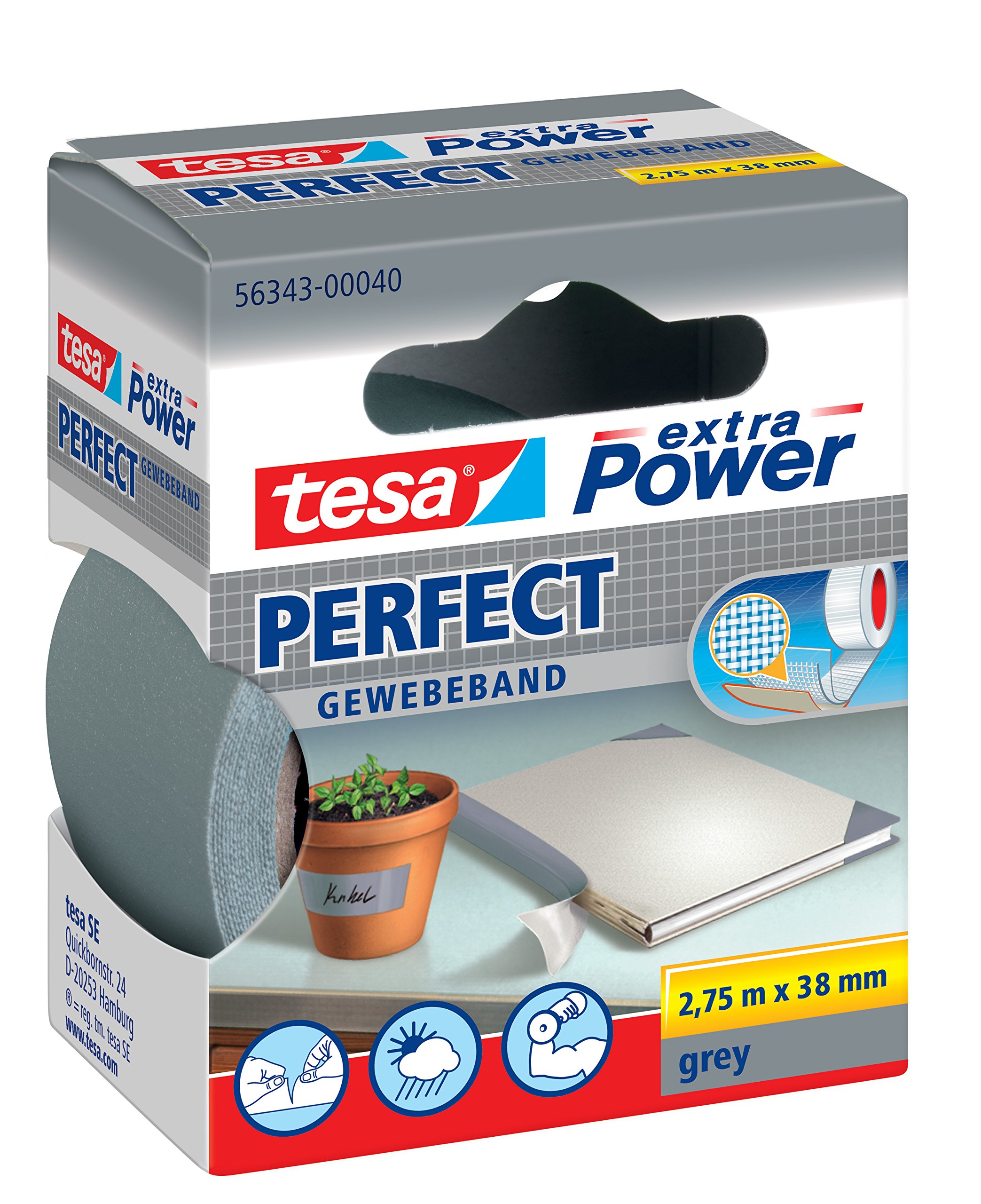 tesa extra Power Gewebeband (38mm, Grau)