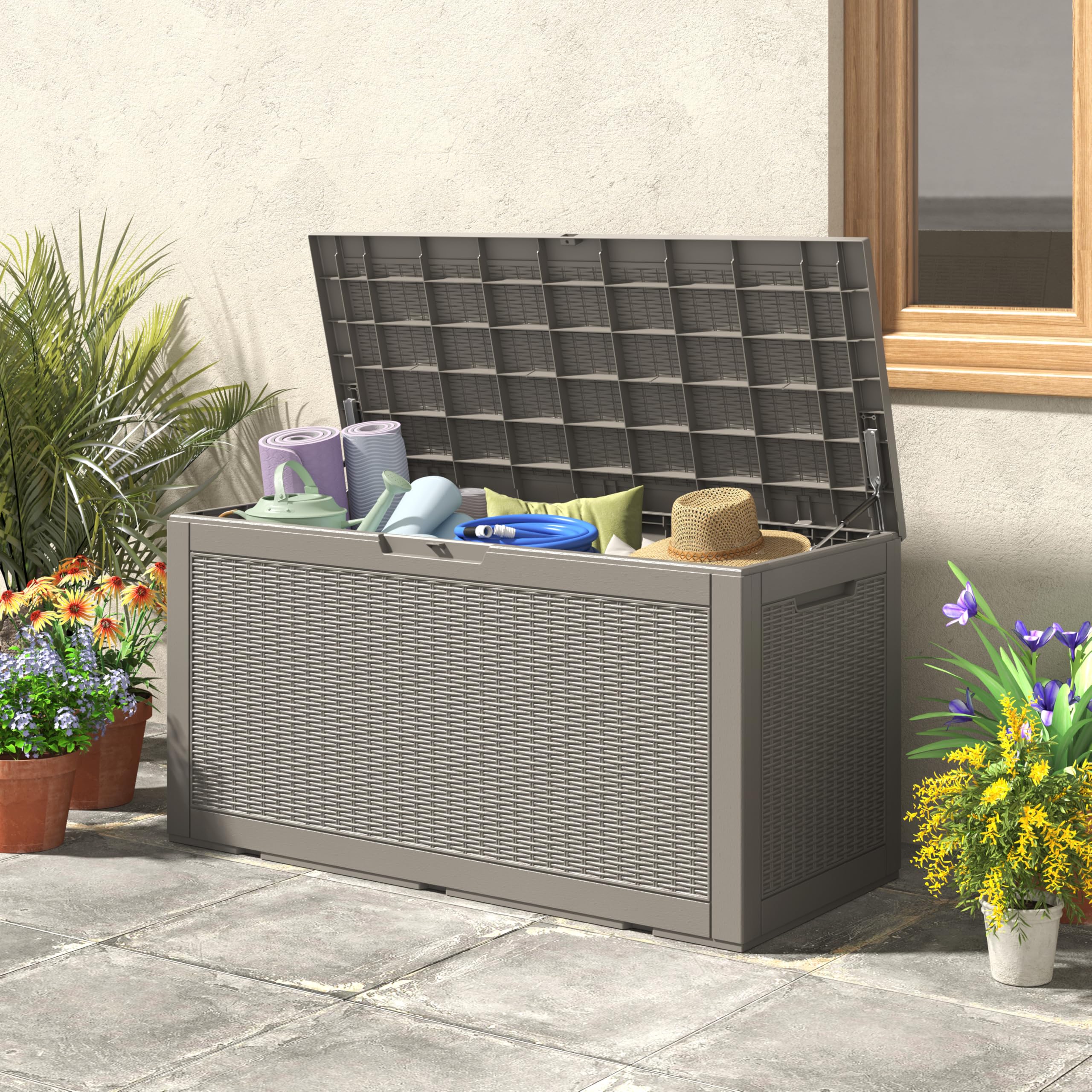 Outdoor Storage Box Waterproof, 110 Gallon Deck Box For Patio Storage