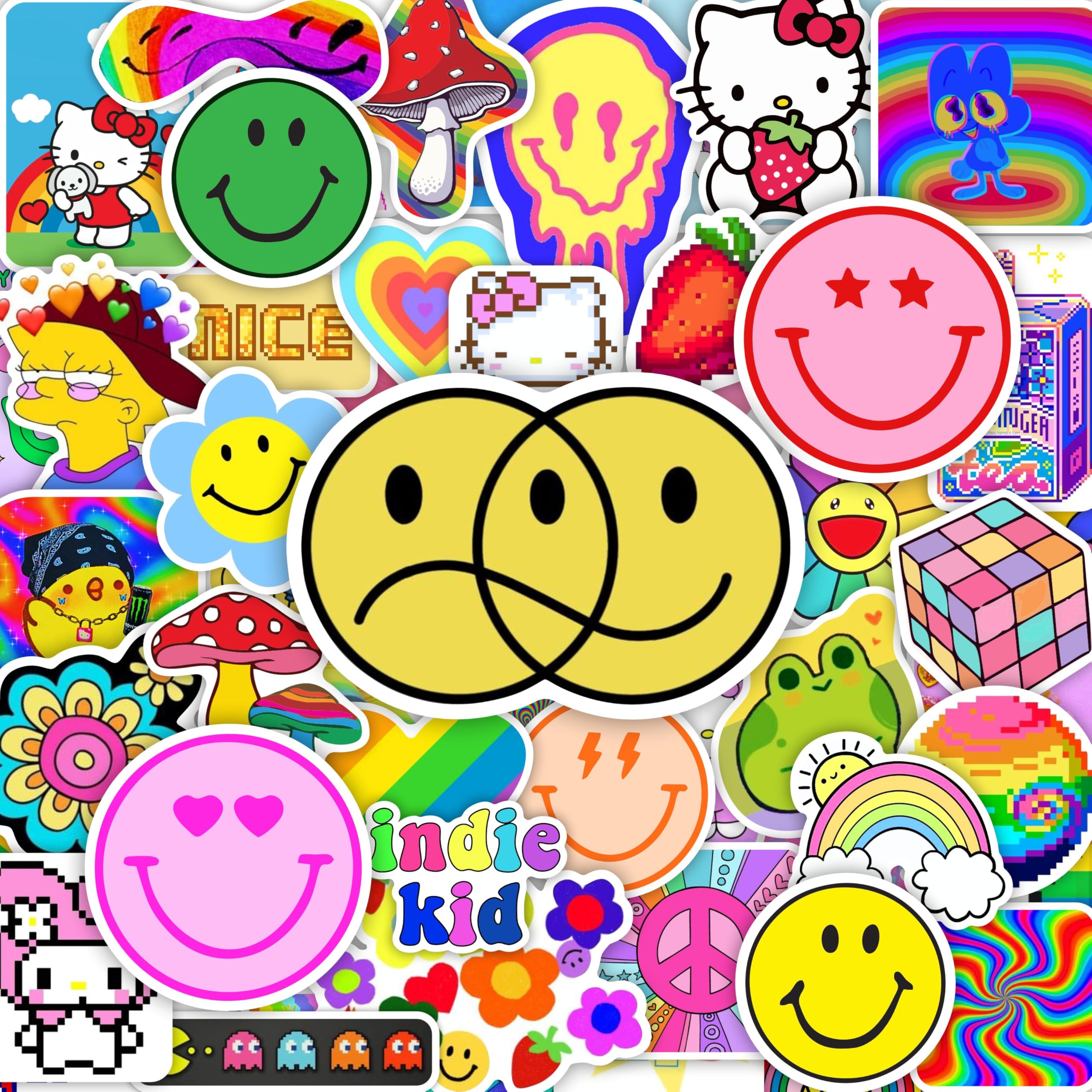 BulbaCraft BulbaCraft 100Pcs Indie Stickers Aesthetic, Kidcore Stickers, 90s & 2000s Laptop Decals, Y2K Decals, Indie Stuff, Gifts for Women & Men
