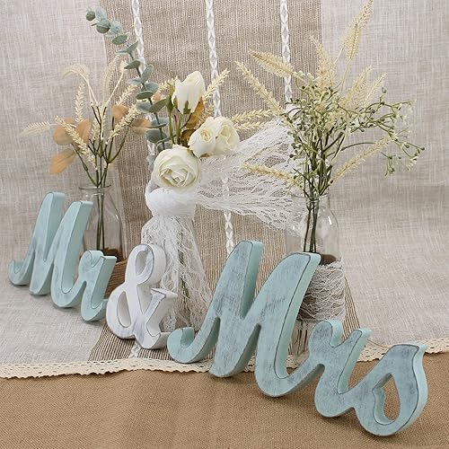 Vista 36 de Letras de madera de Mr & Mrs para mesa de boda, decoración de mesa dorada grande con el señor y la señora cariño, letrero de madera de señor
