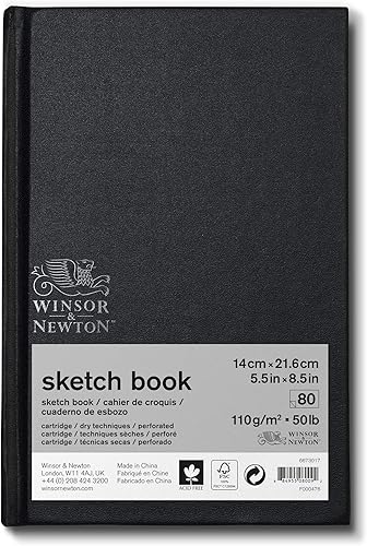 Winsor & Newton Cuaderno de bocetos clásico de encuadernado duro, 5.5" x 8.5", 80 hojas, 110gsm, blanco natural