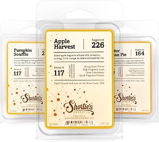 Shortie's Candle Company Fall Wax Melts Variety Pack - Pumpkin Souffle, Butter Pecan Pie, Apple Harvest - Formula 117-3 Highly Scented 3 Oz. Bars - Made with Natural Oils - Fall Warmer Wax Cubes
