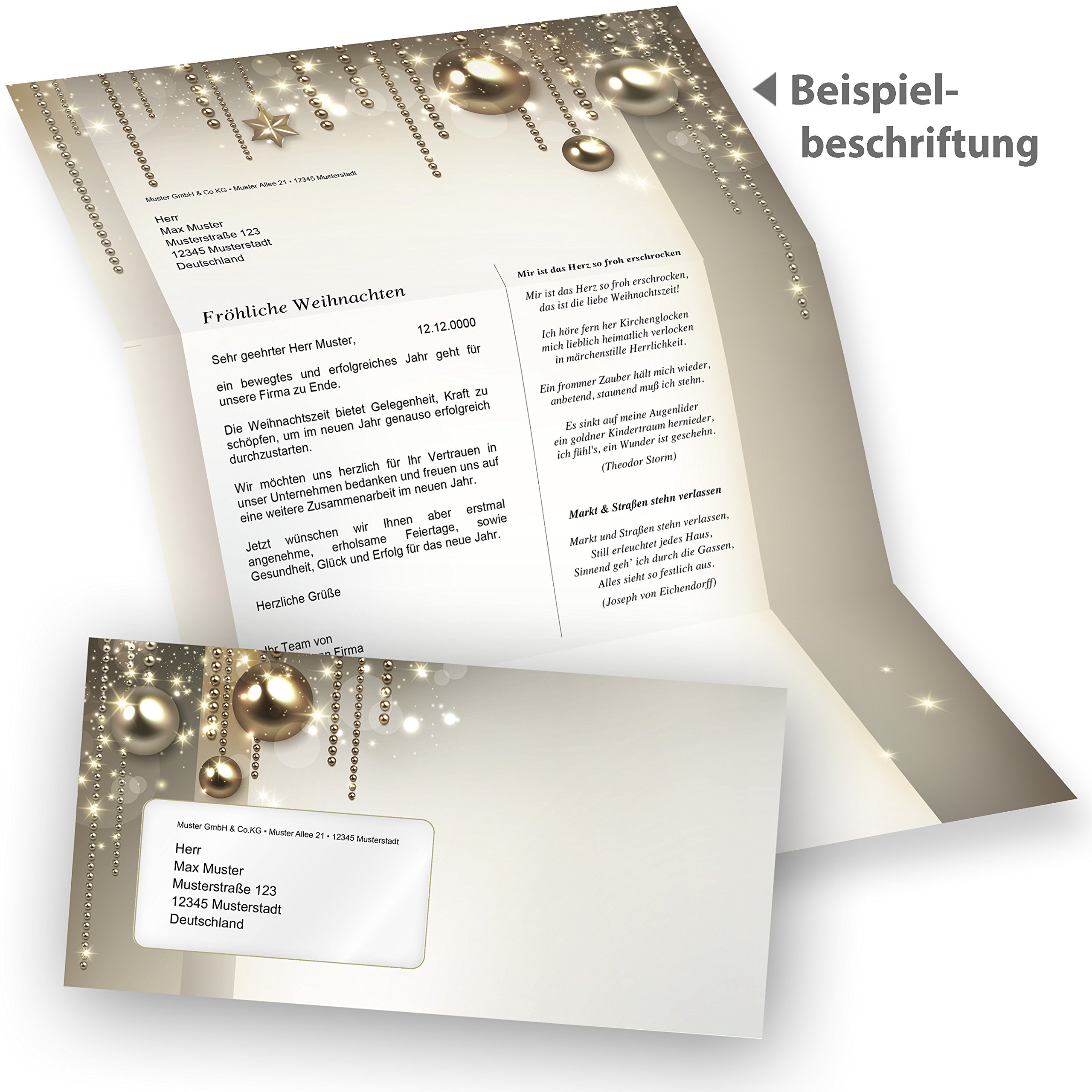 Briefpapier Weihnachten Set NOBLESSE 100 Sets elegantes Weihnachtsbriefpapier mit Fensterumschlag DIN A4 mit Umschlag mit Fenster