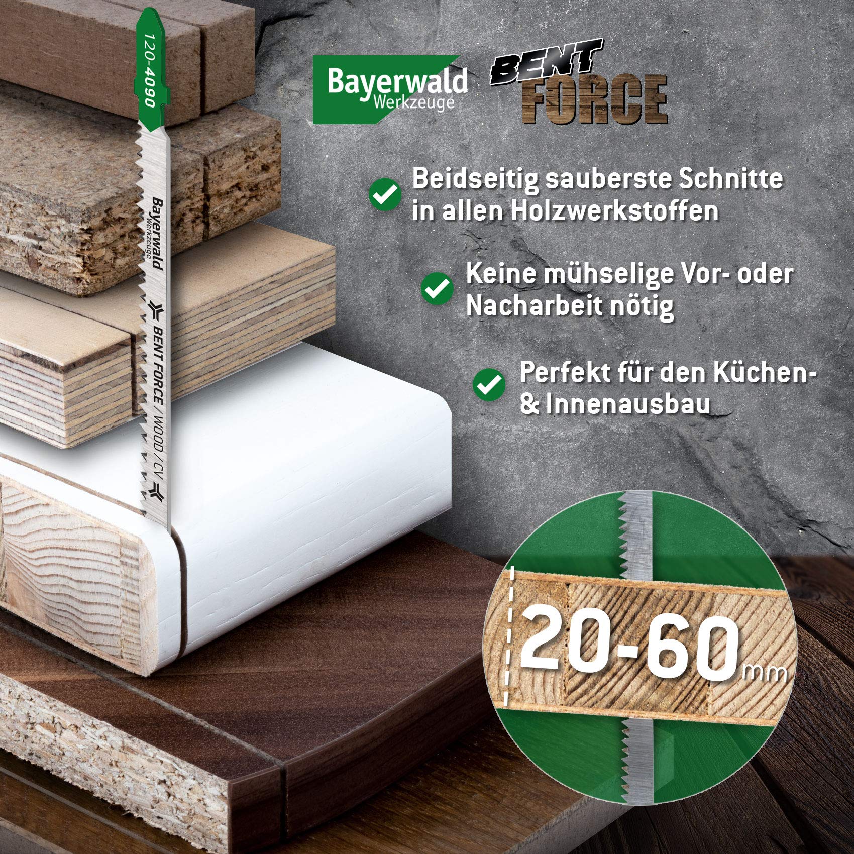 Bayerwald Werkzeuge Bent Force CV - Hojas de sierra de calar (25 unidades, 130 mm de longitud, longitud de corte 60 mm, para madera, corte fino)