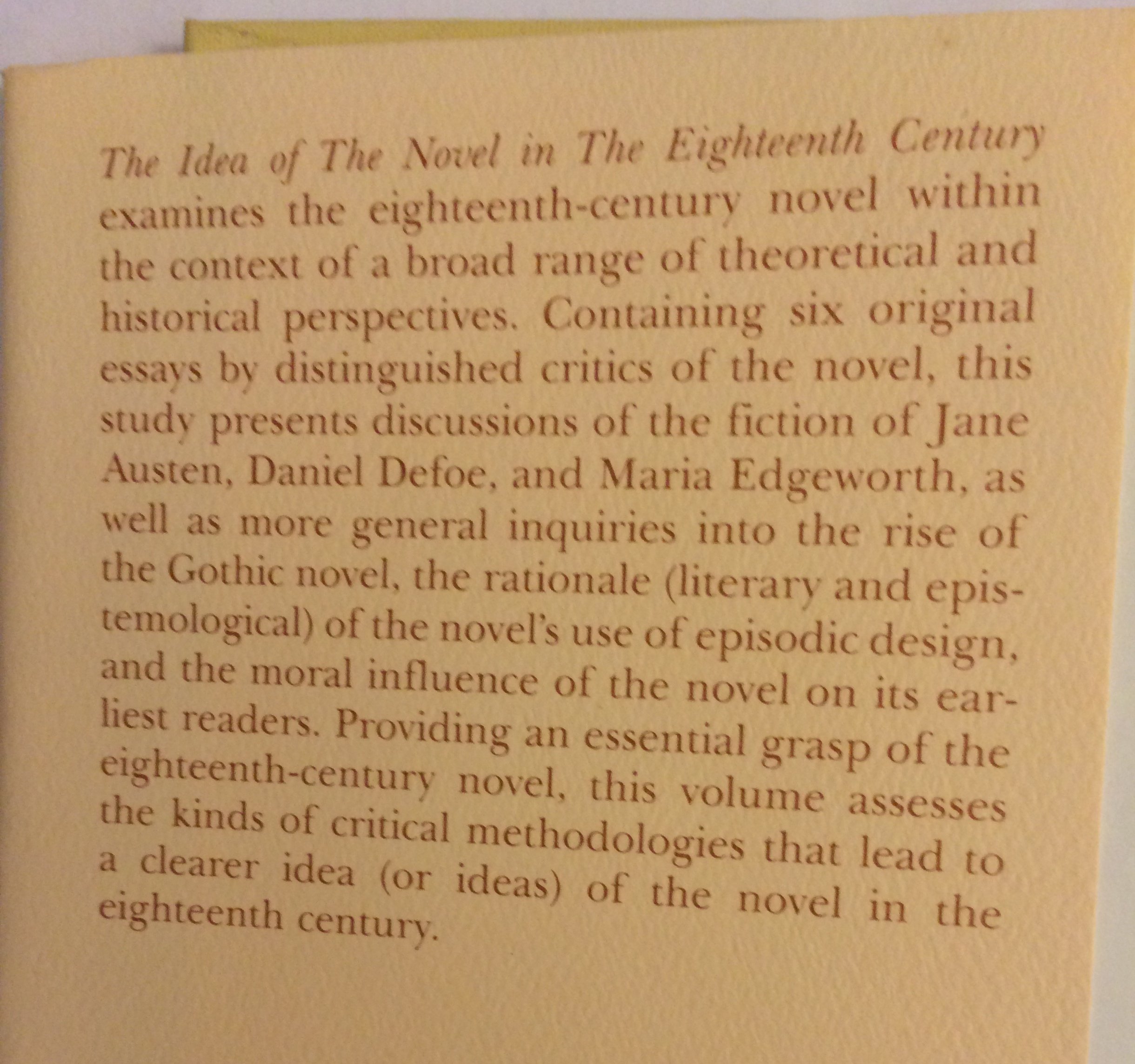 Idea of the Novel in the 18th Century: No 3 (Studies in Lit 1500-1800)