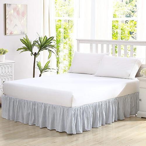 Laura Ashley Home - Falda de cama de algodón con volantes, decoración del hogar ligera con estilo clásico (Azul, Queen)