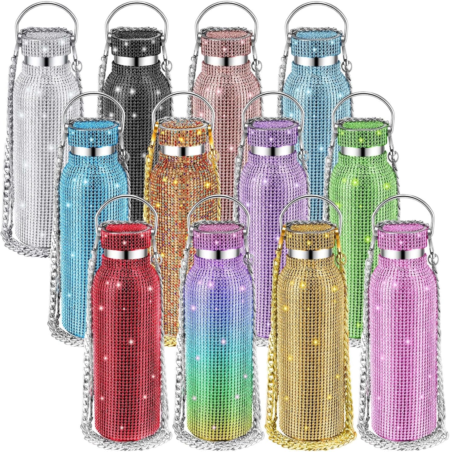 12 Pack Diamond Water Bottle with Chain 17 oz Bling